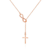 Rose Gold Plated Infinity with Cross Lariat Necklace