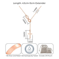 Rose Gold Plated Infinity with Cross Lariat Necklace