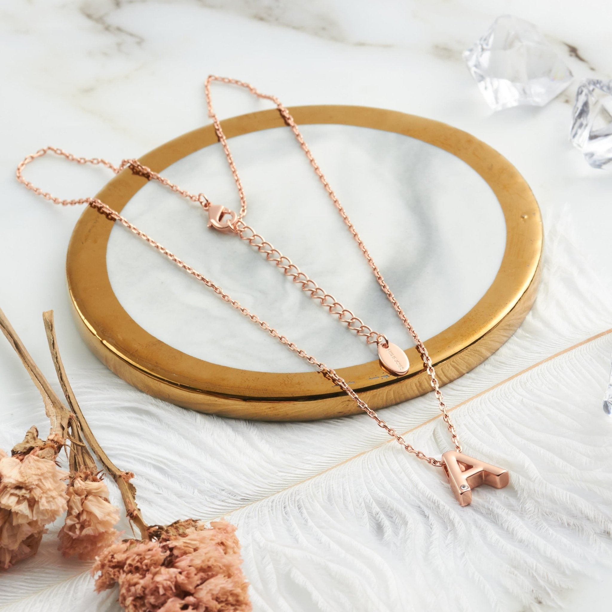 Rose Gold Plated Initial Necklace Letter A Created with Zircondia® Crystals