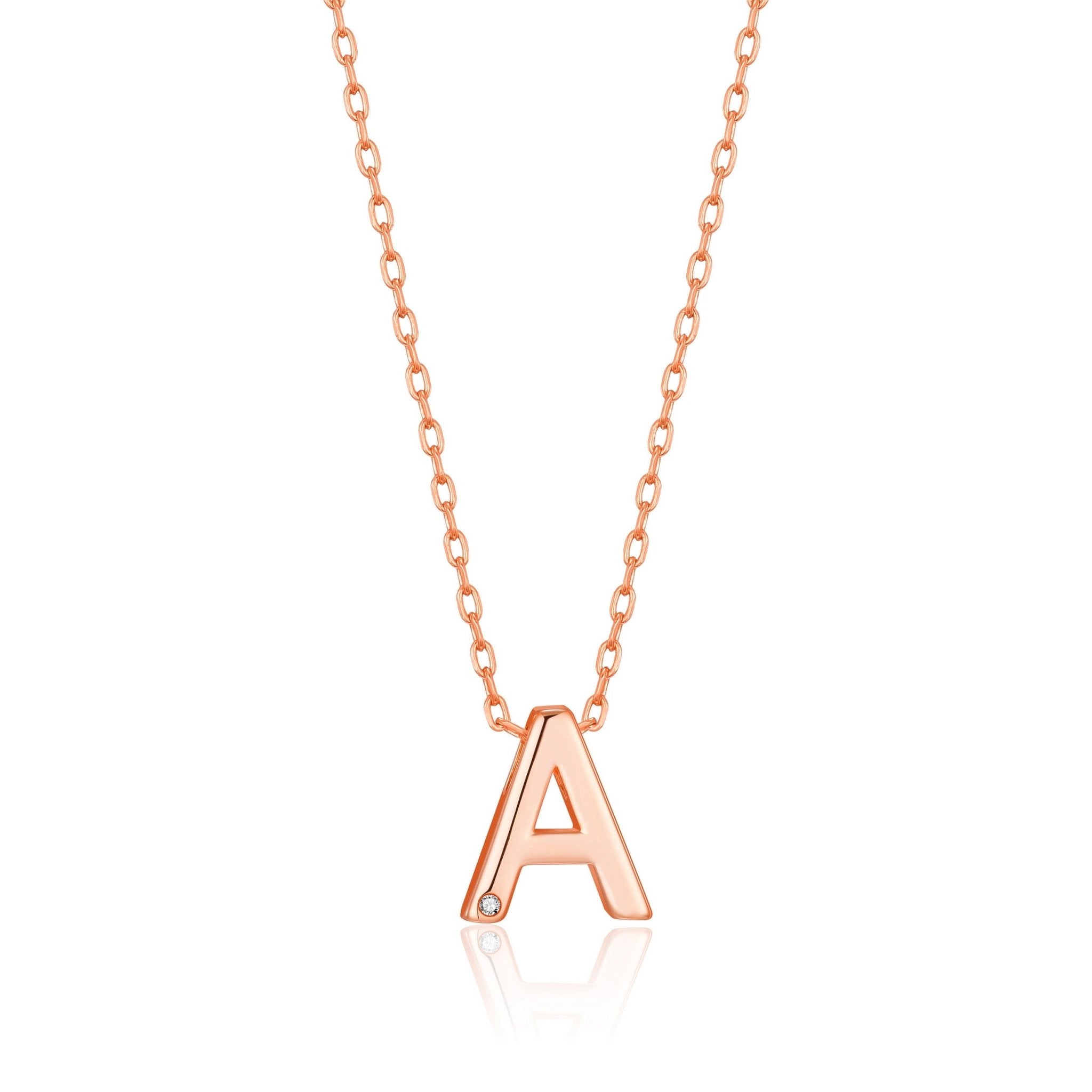 Rose Gold Plated Initial Necklace Letter A Created with Zircondia® Crystals