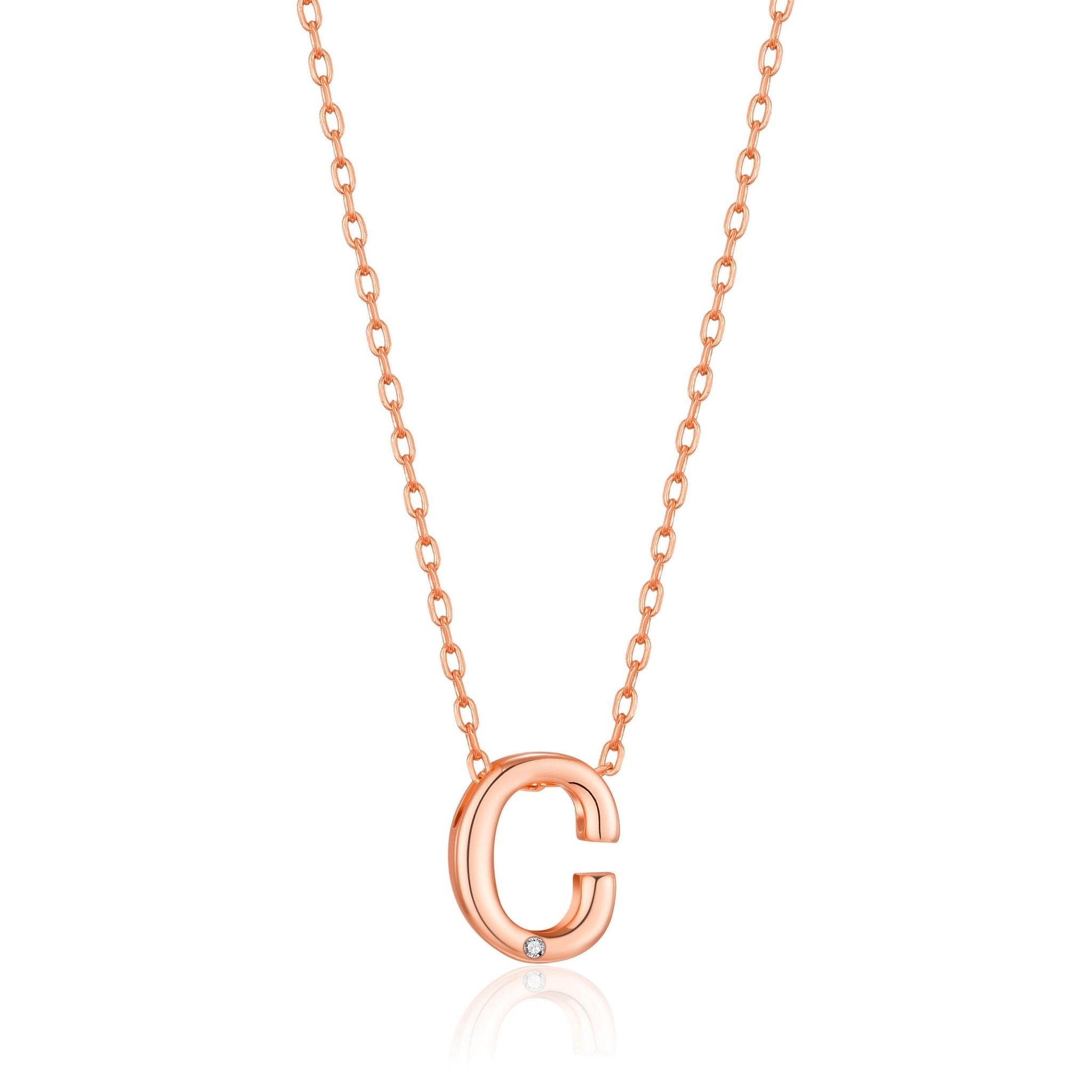 Rose Gold Plated Initial Necklace Letter C Created with Zircondia® Crystals