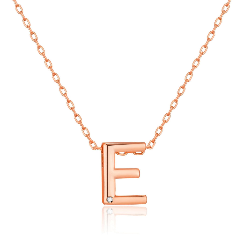 Rose Gold Plated Initial Necklace Letter E Created with Zircondia® Crystals