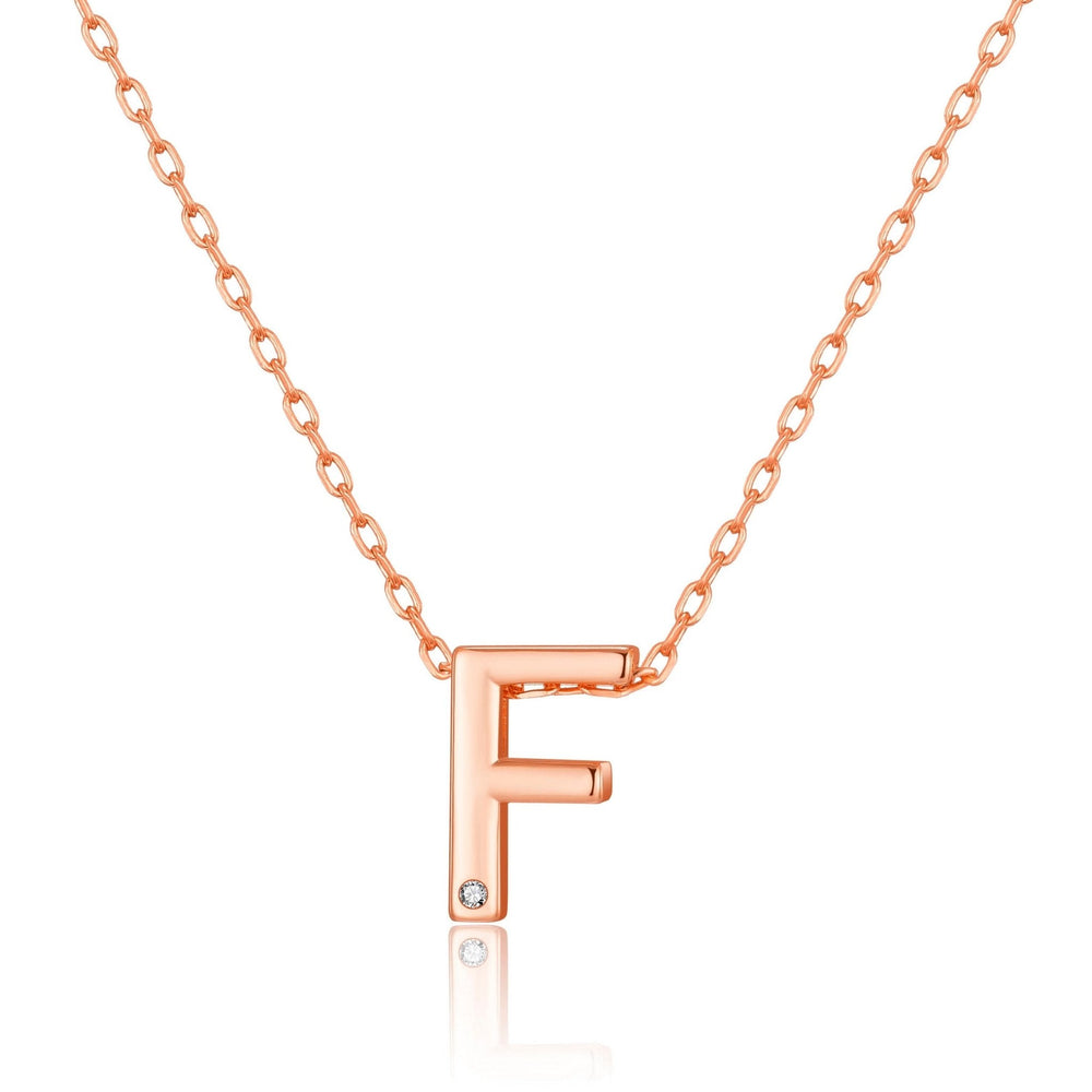 Rose Gold Plated Initial Necklace Letter F Created with Zircondia® Crystals