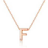 Rose Gold Plated Initial Necklace Letter F Created with Zircondia® Crystals