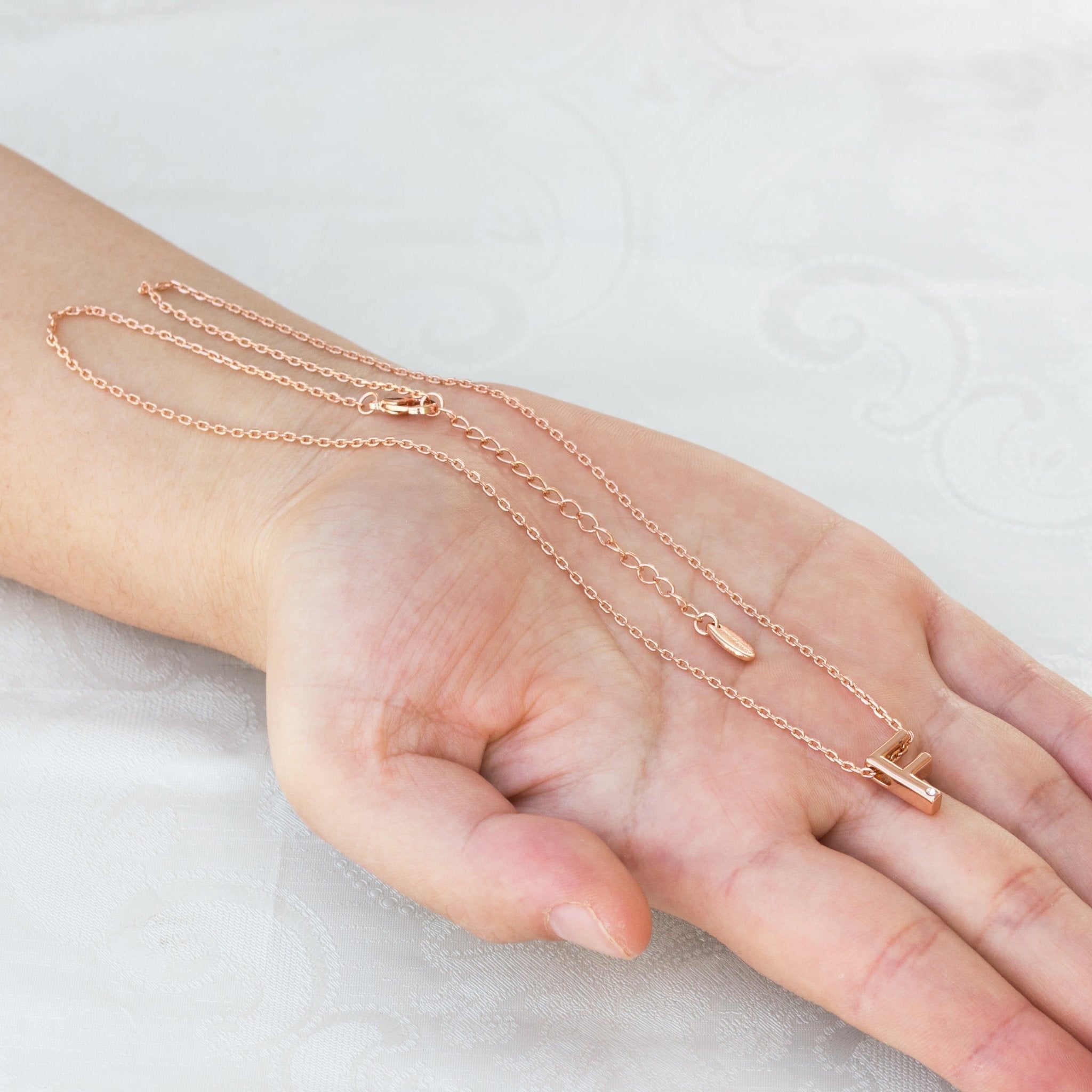 Rose Gold Plated Initial Necklace Letter F Created with Zircondia® Crystals