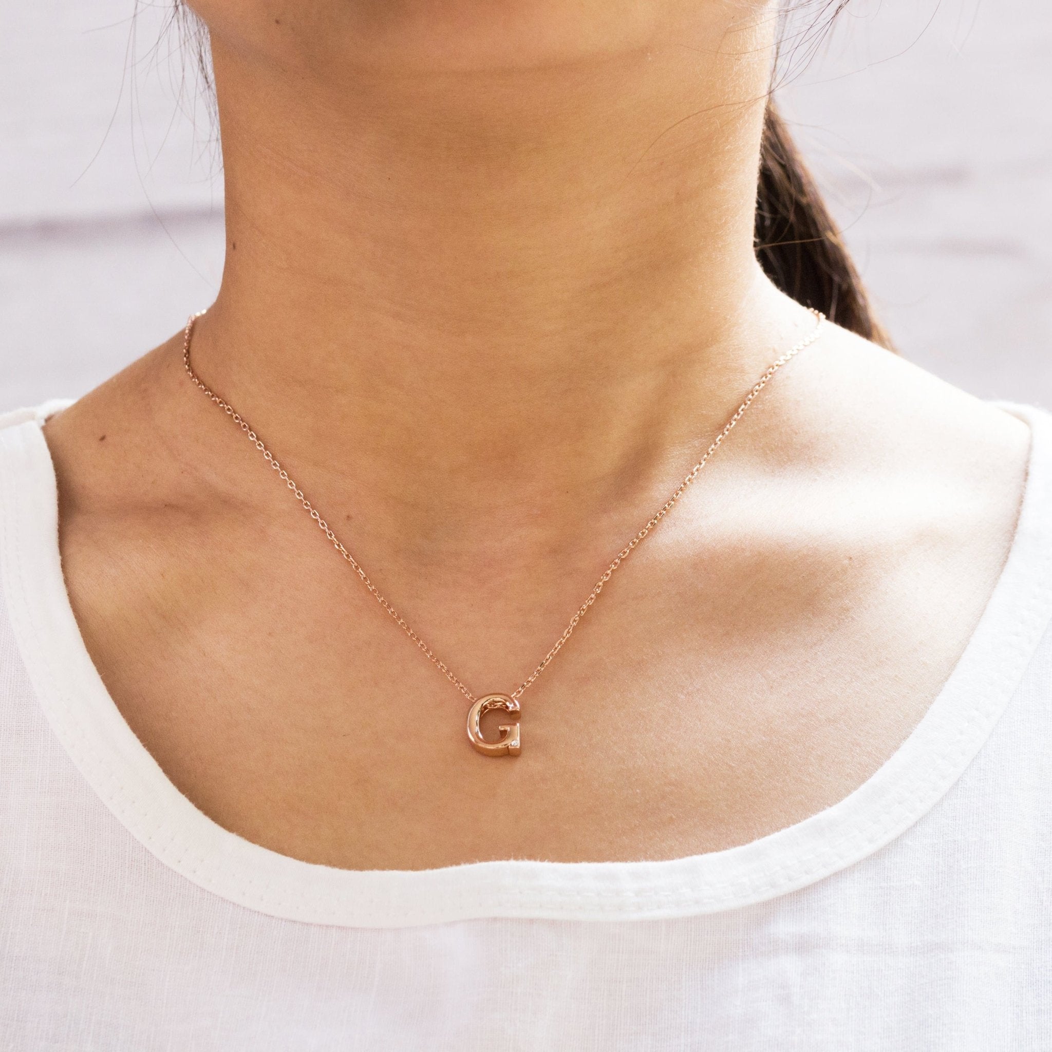 Rose Gold Plated Initial Necklace Letter G Created with Zircondia® Crystals
