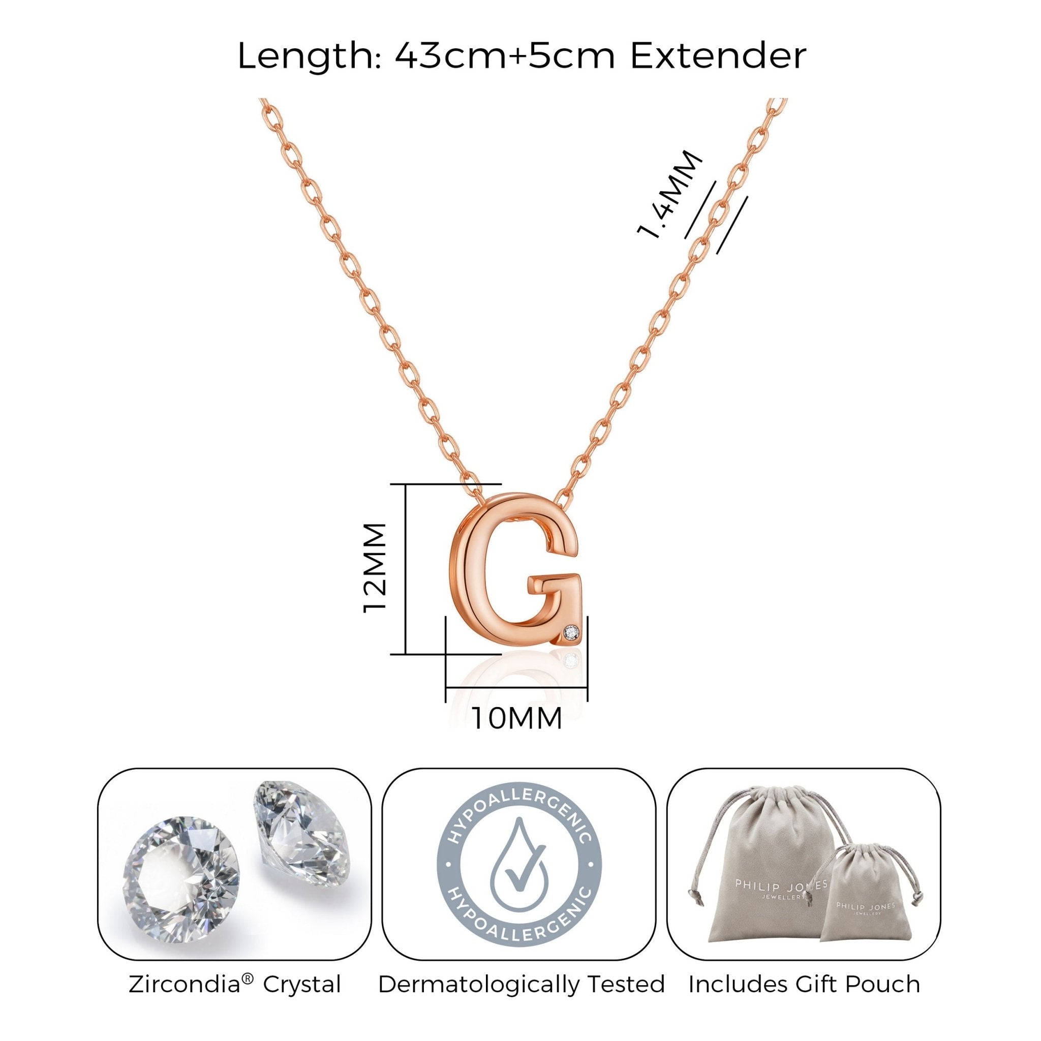 Rose Gold Plated Initial Necklace Letter G Created with Zircondia® Crystals