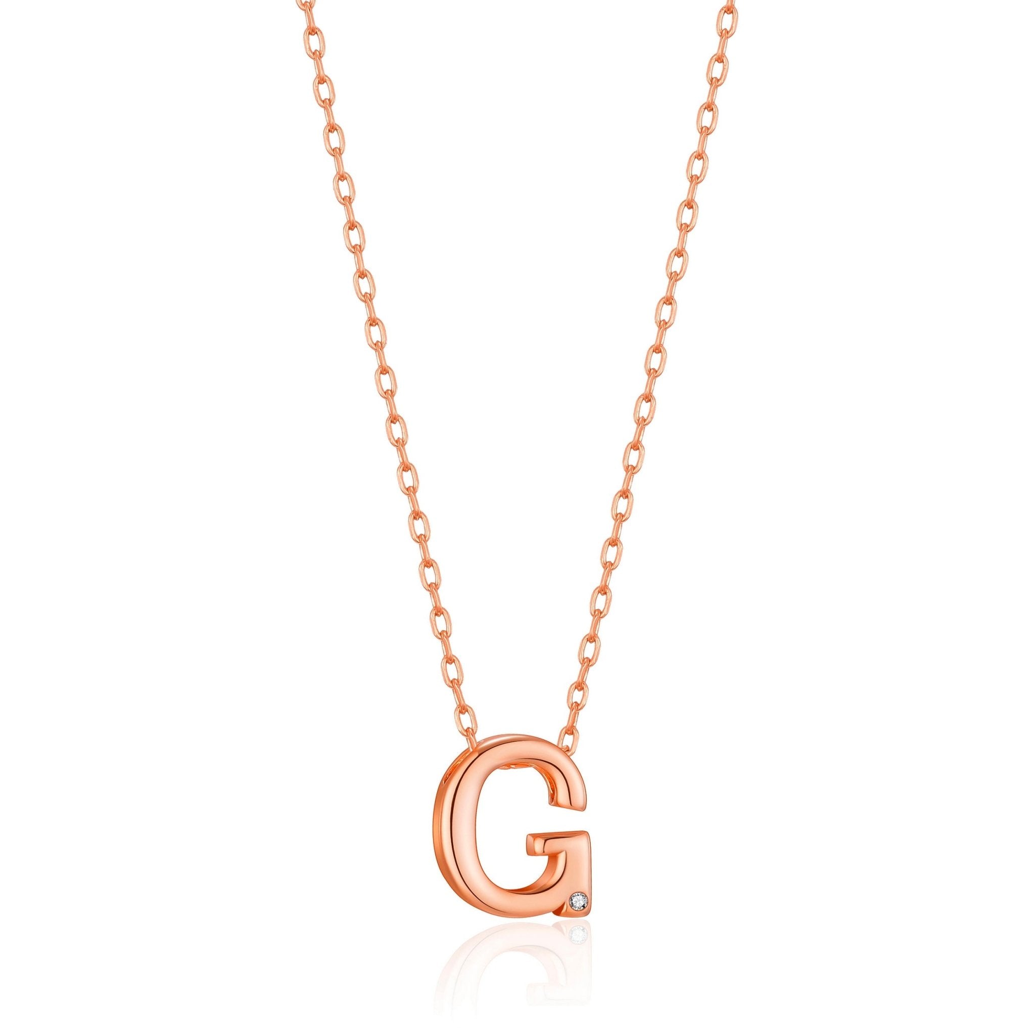 Rose Gold Plated Initial Necklace Letter G Created with Zircondia® Crystals