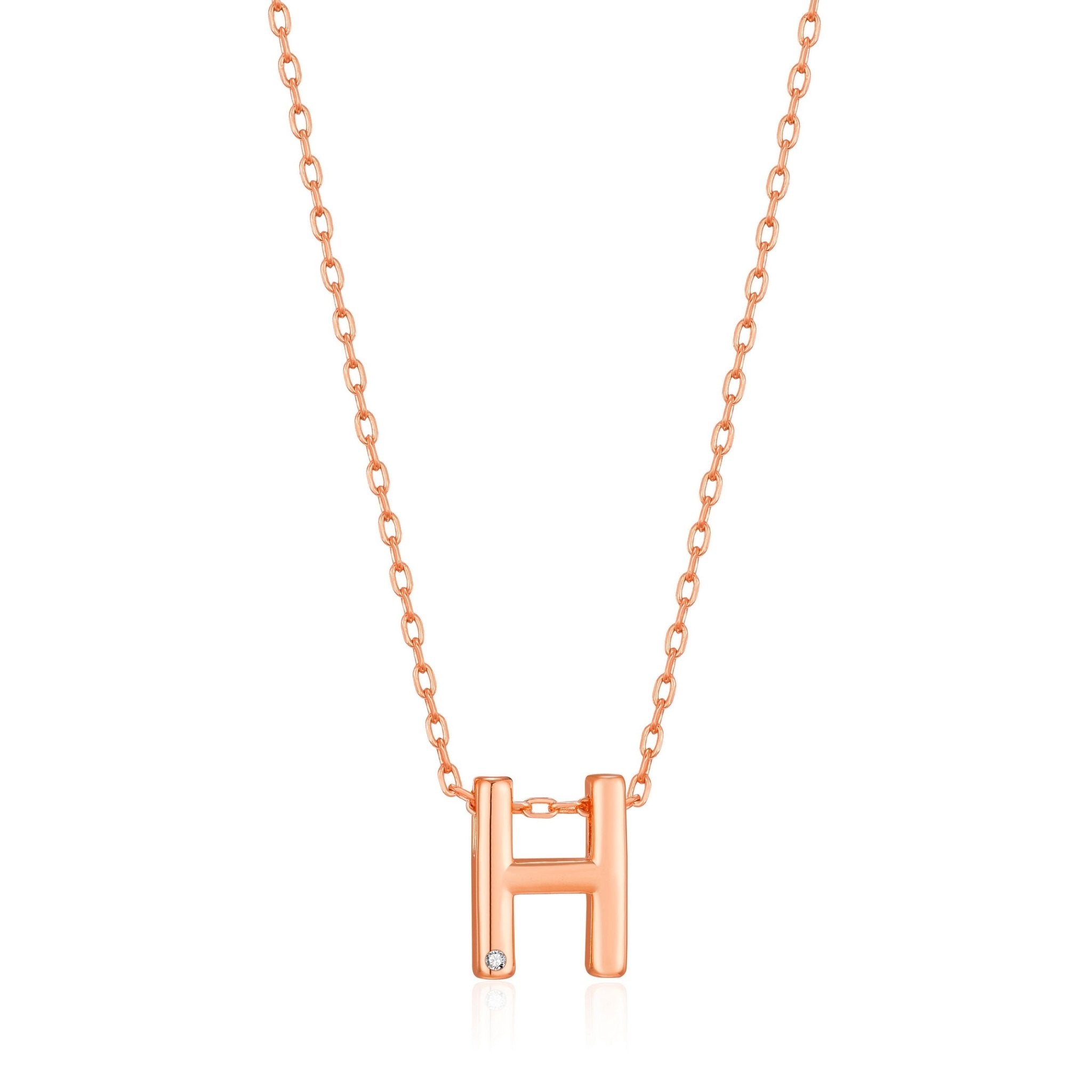 Rose Gold Plated Initial Necklace Letter H Created with Zircondia® Crystals