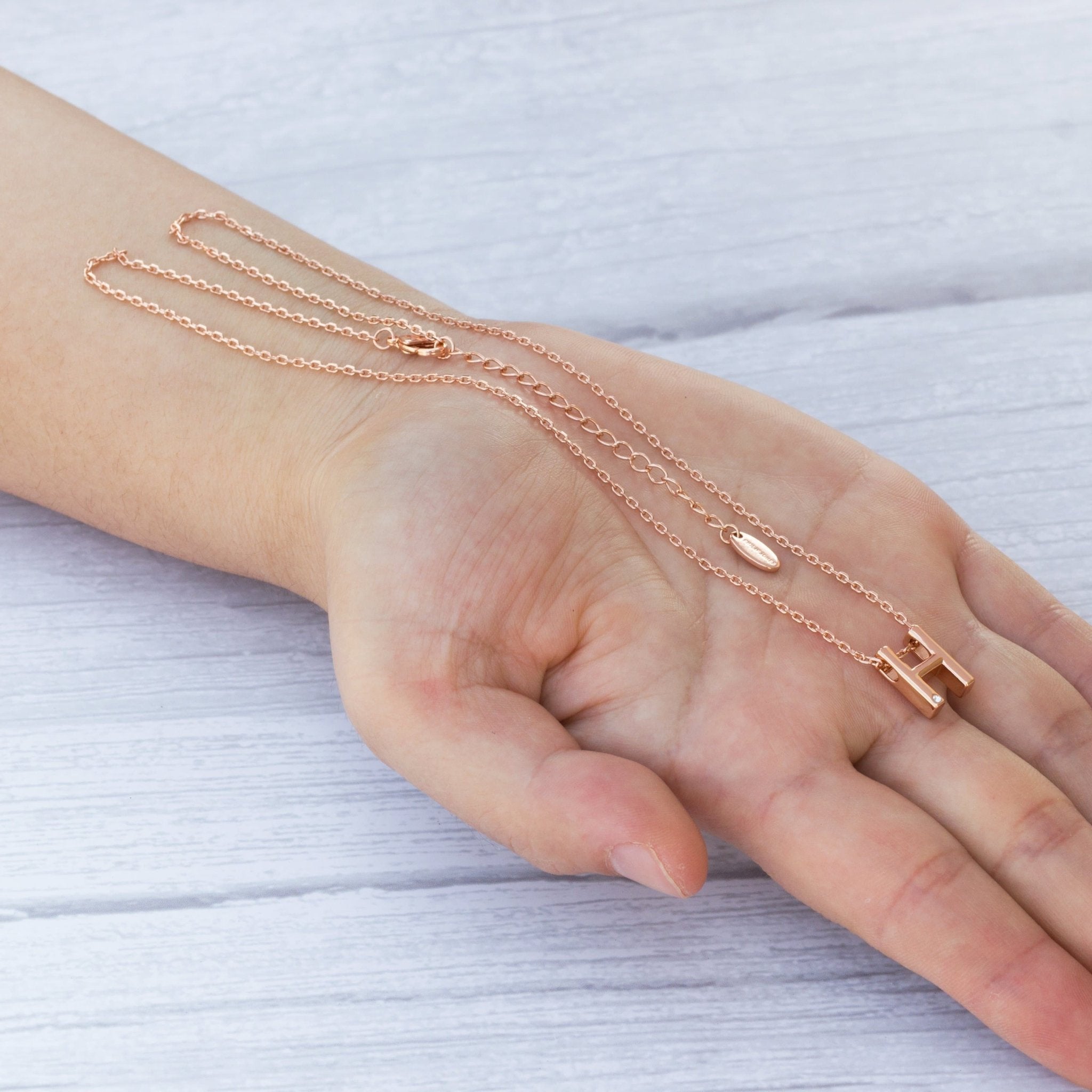 Rose Gold Plated Initial Necklace Letter H Created with Zircondia® Crystals