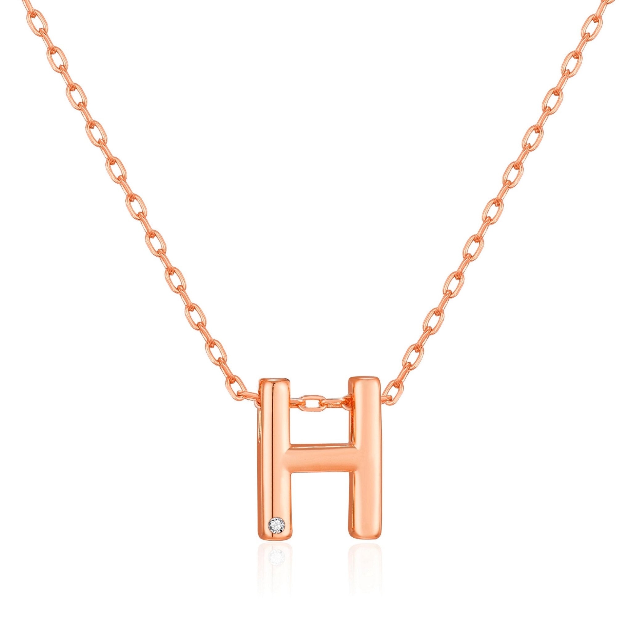 Rose Gold Plated Initial Necklace Letter H Created with Zircondia® Crystals