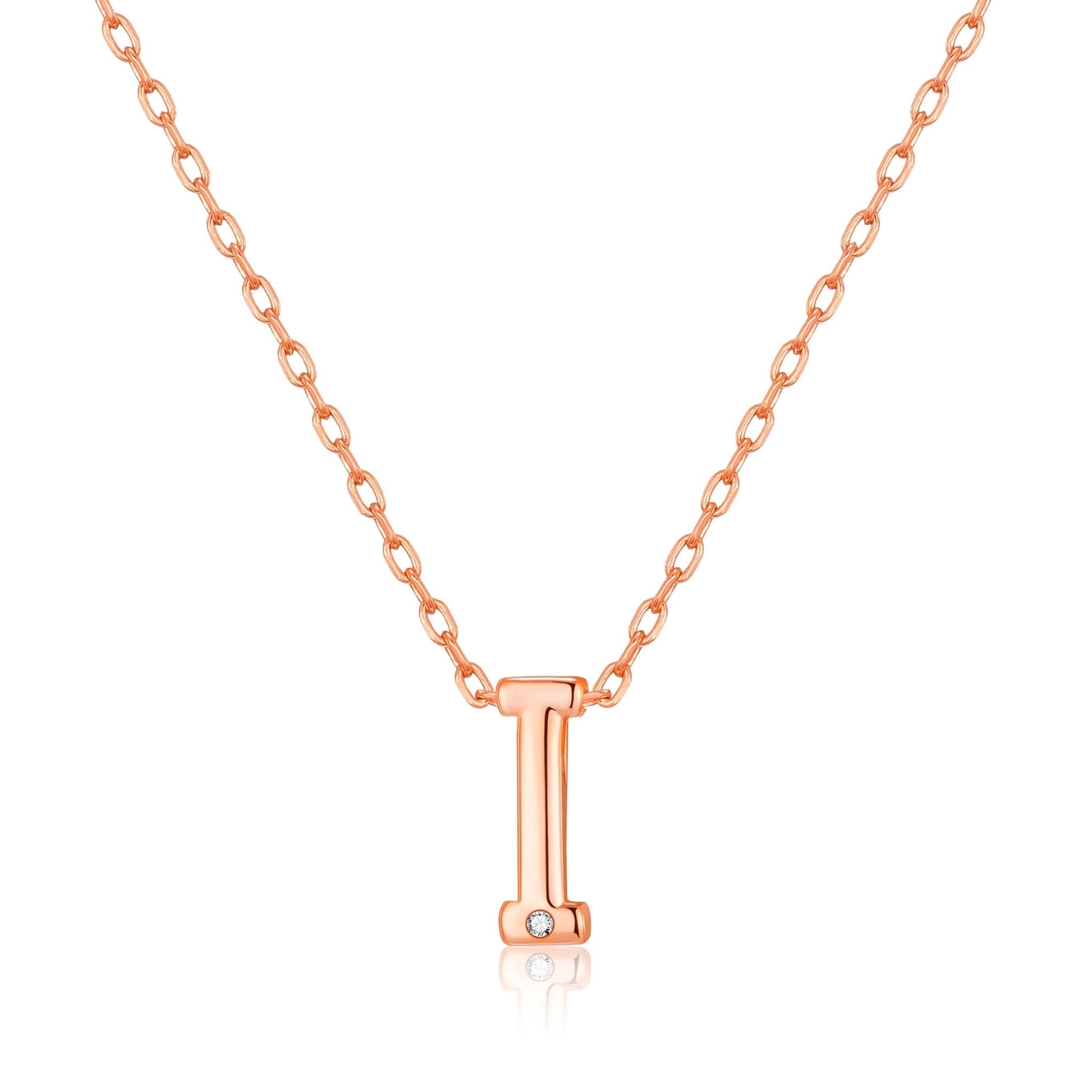 Rose Gold Plated Initial Necklace Letter I Created with Zircondia® Crystals