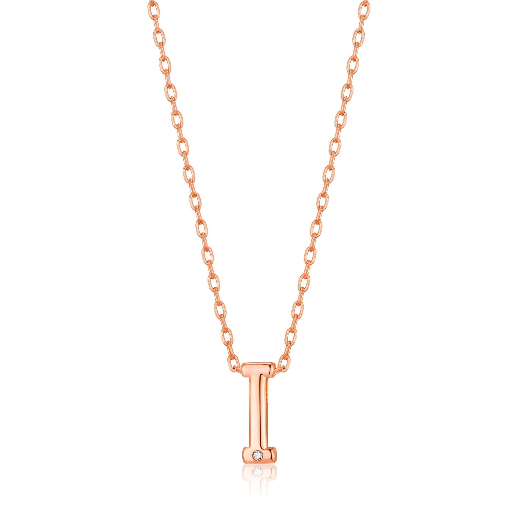 Rose Gold Plated Initial Necklace Letter I Created with Zircondia® Crystals