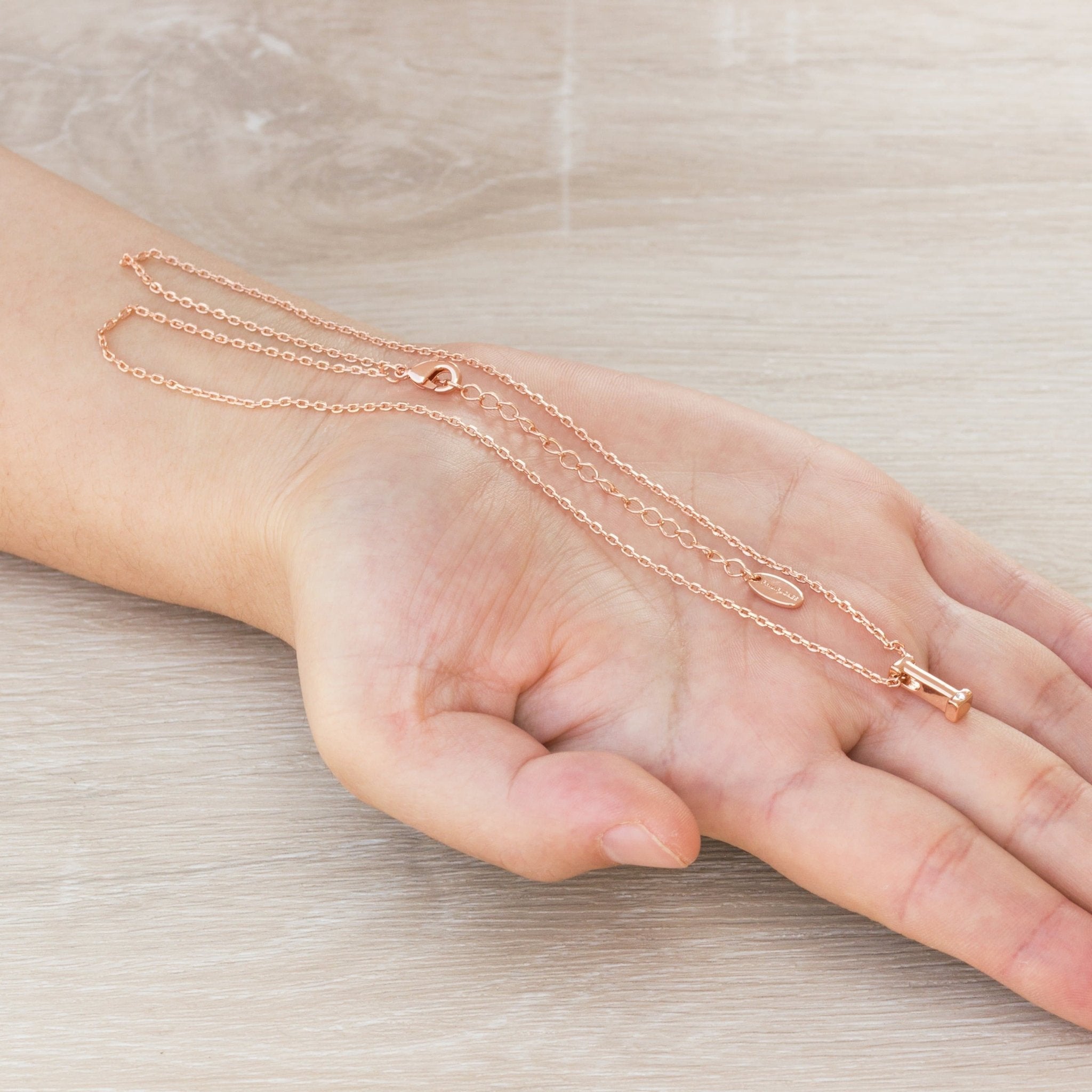 Rose Gold Plated Initial Necklace Letter I Created with Zircondia® Crystals