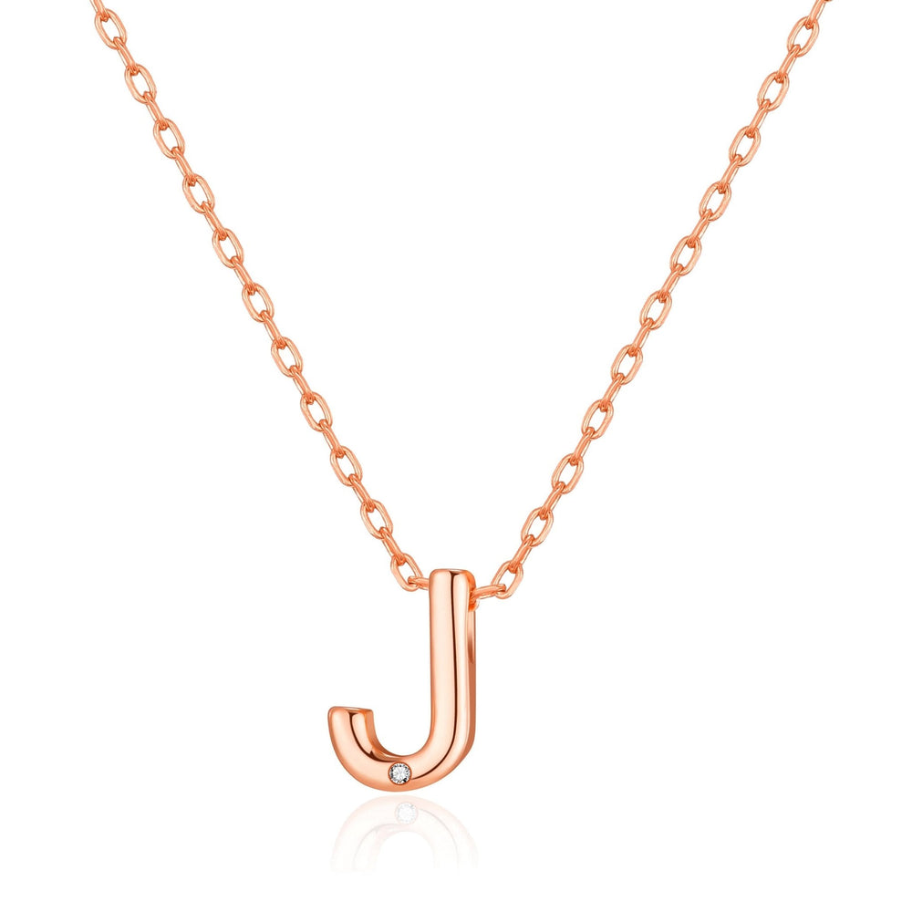 Rose Gold Plated Initial Necklace Letter J Created with Zircondia® Crystals