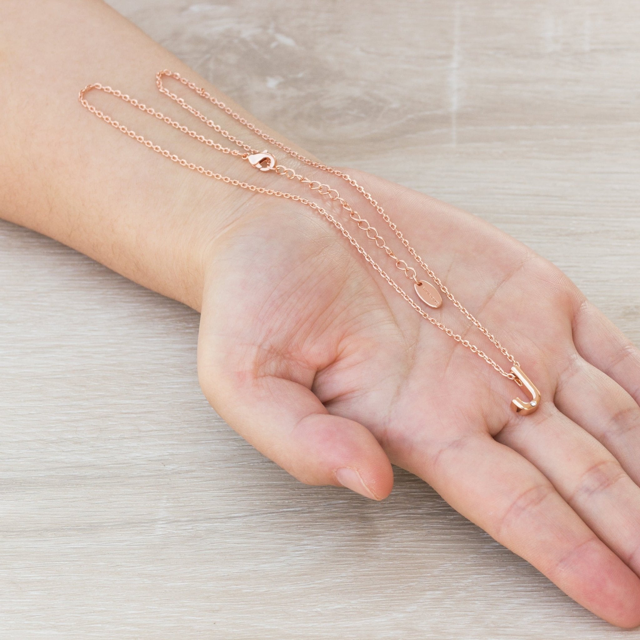 Rose Gold Plated Initial Necklace Letter J Created with Zircondia® Crystals