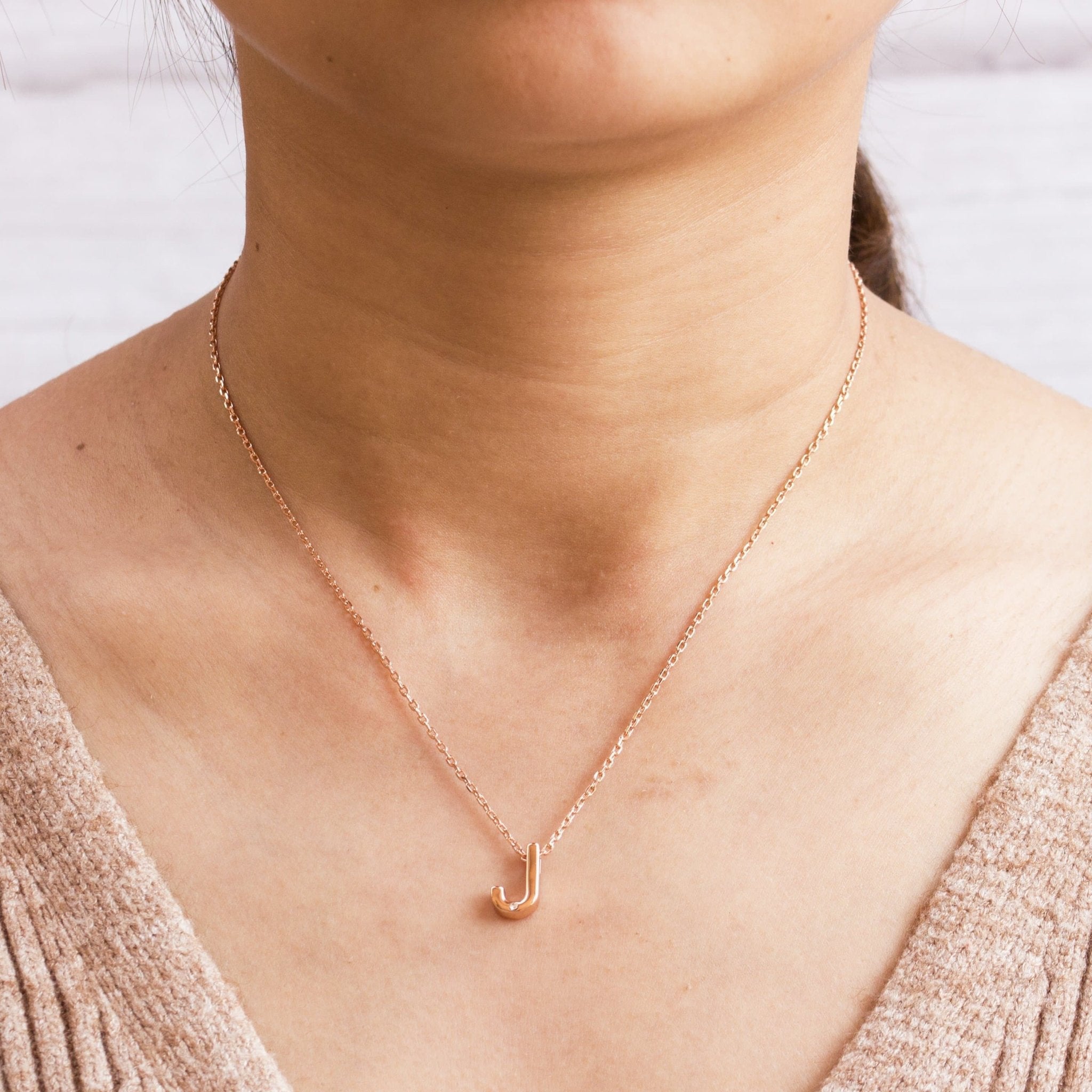 Rose Gold Plated Initial Necklace Letter J Created with Zircondia® Crystals