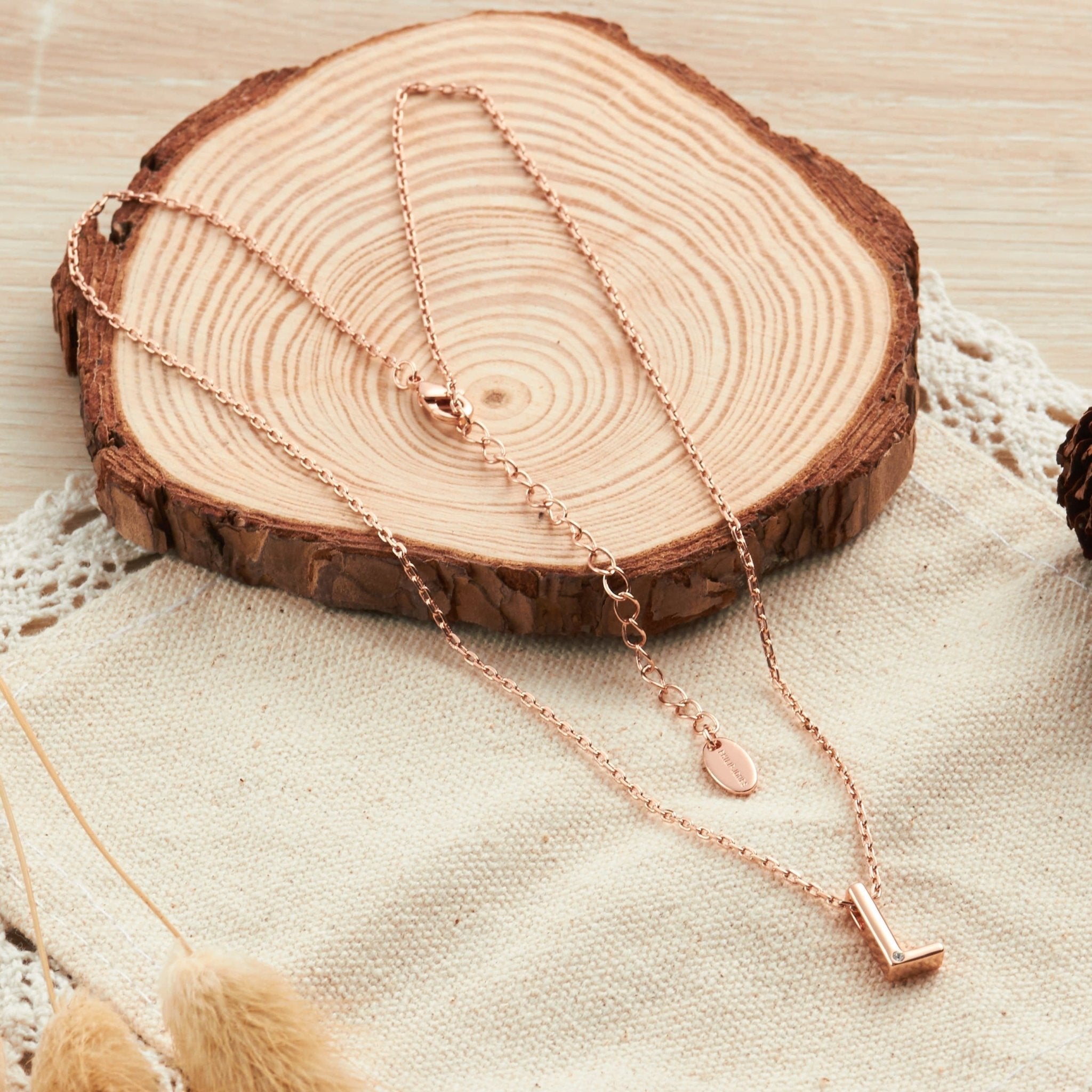 Rose Gold Plated Initial Necklace Letter L Created with Zircondia® Crystals