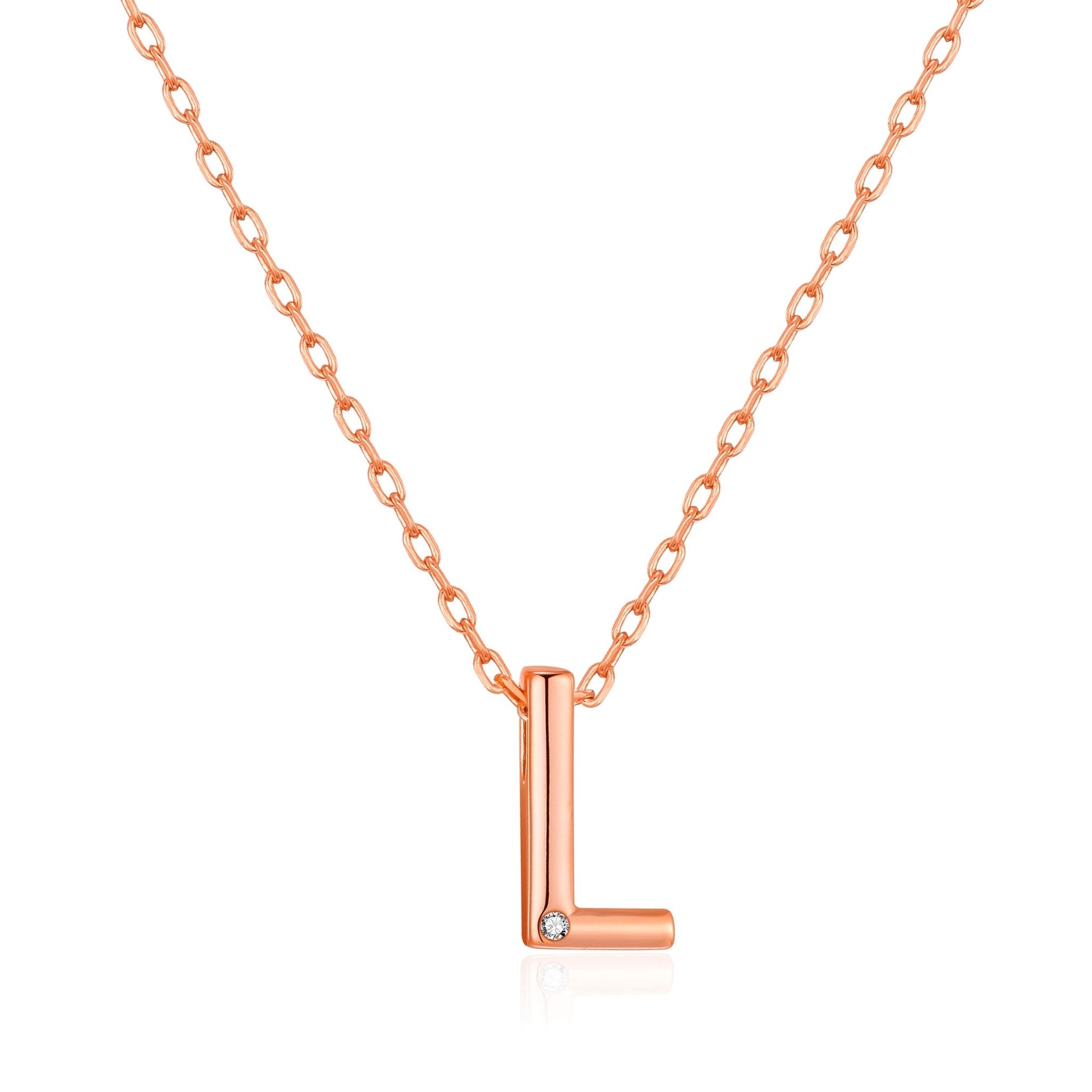 Rose Gold Plated Initial Necklace Letter L Created with Zircondia® Crystals