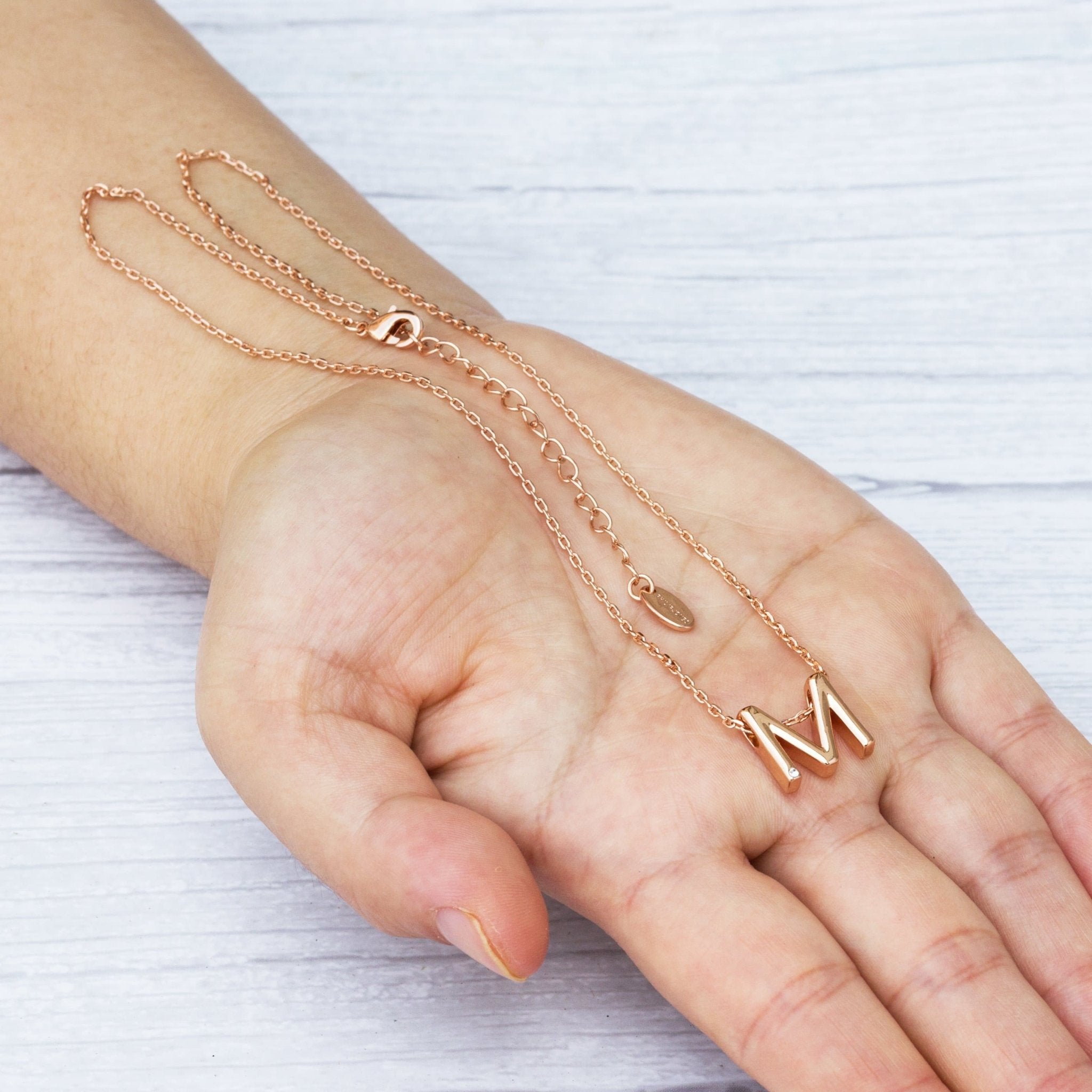 Rose Gold Plated Initial Necklace Letter M Created with Zircondia® Crystals