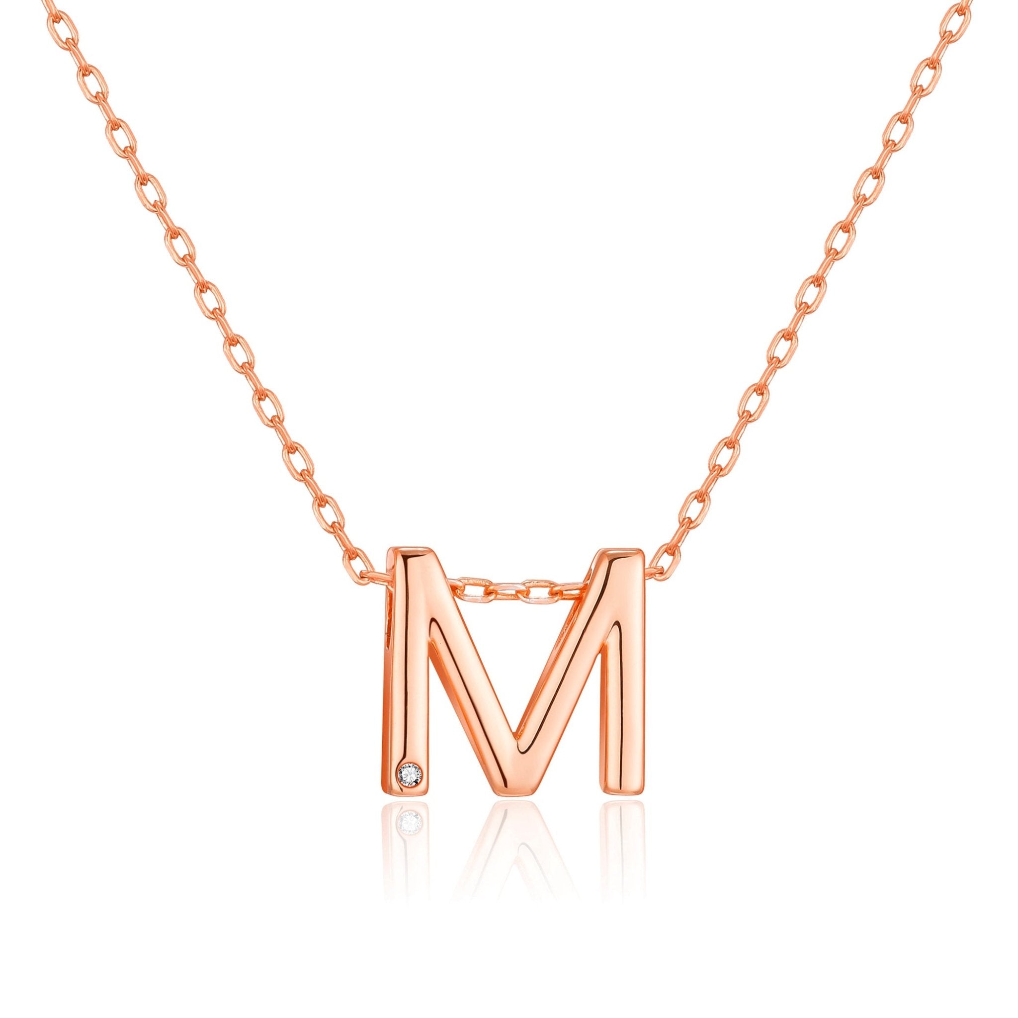 Rose Gold Plated Initial Necklace Letter M Created with Zircondia® Crystals