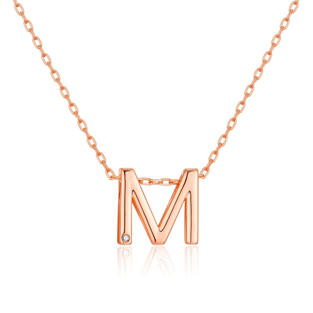 Rose Gold Plated Initial Necklace Letter M Created with Zircondia® Crystals