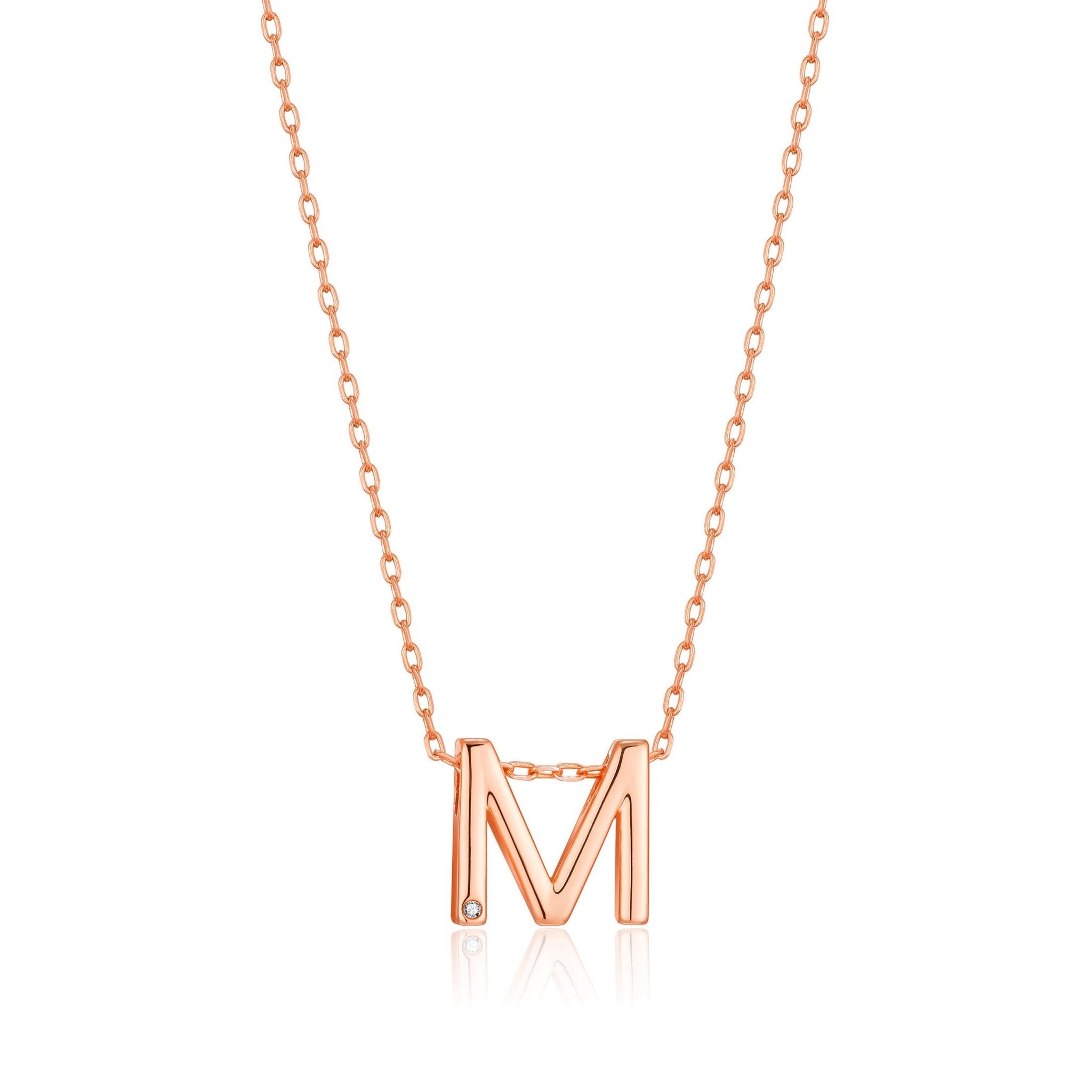 Rose Gold Plated Initial Necklace Letter M Created with Zircondia® Crystals