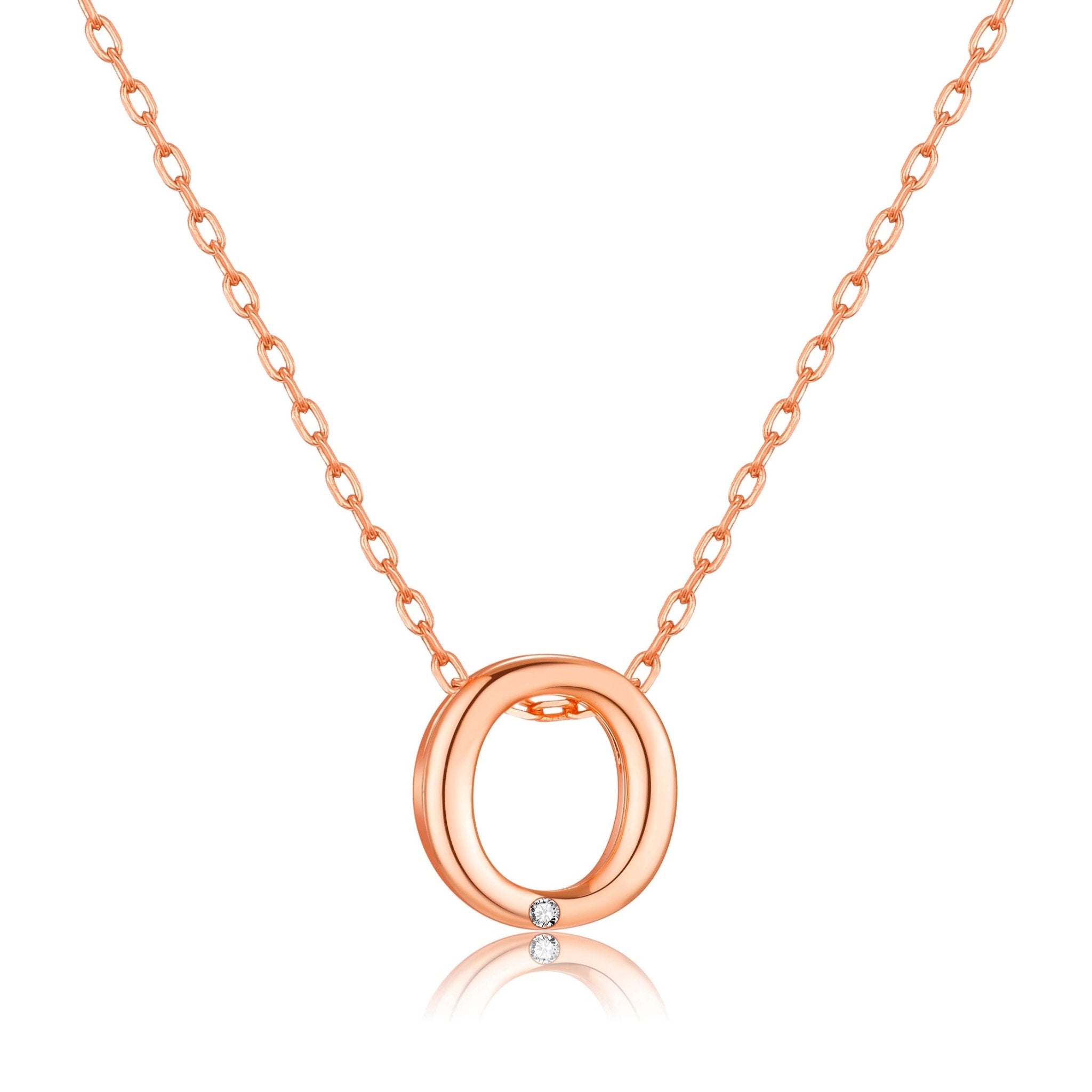 Rose Gold Plated Initial Necklace Letter O Created with Zircondia® Crystals