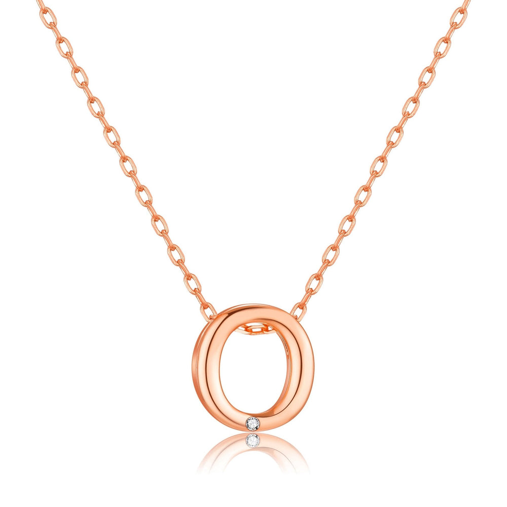 Rose Gold Plated Initial Necklace Letter O Created with Zircondia® Crystals
