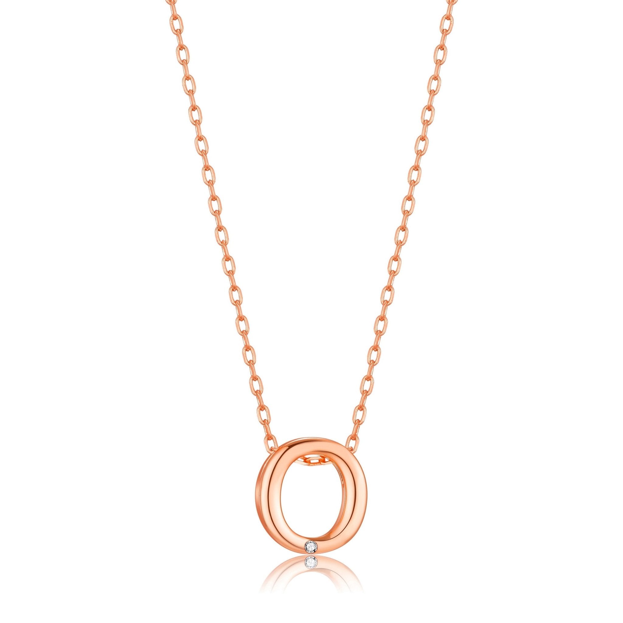 Rose Gold Plated Initial Necklace Letter O Created with Zircondia® Crystals