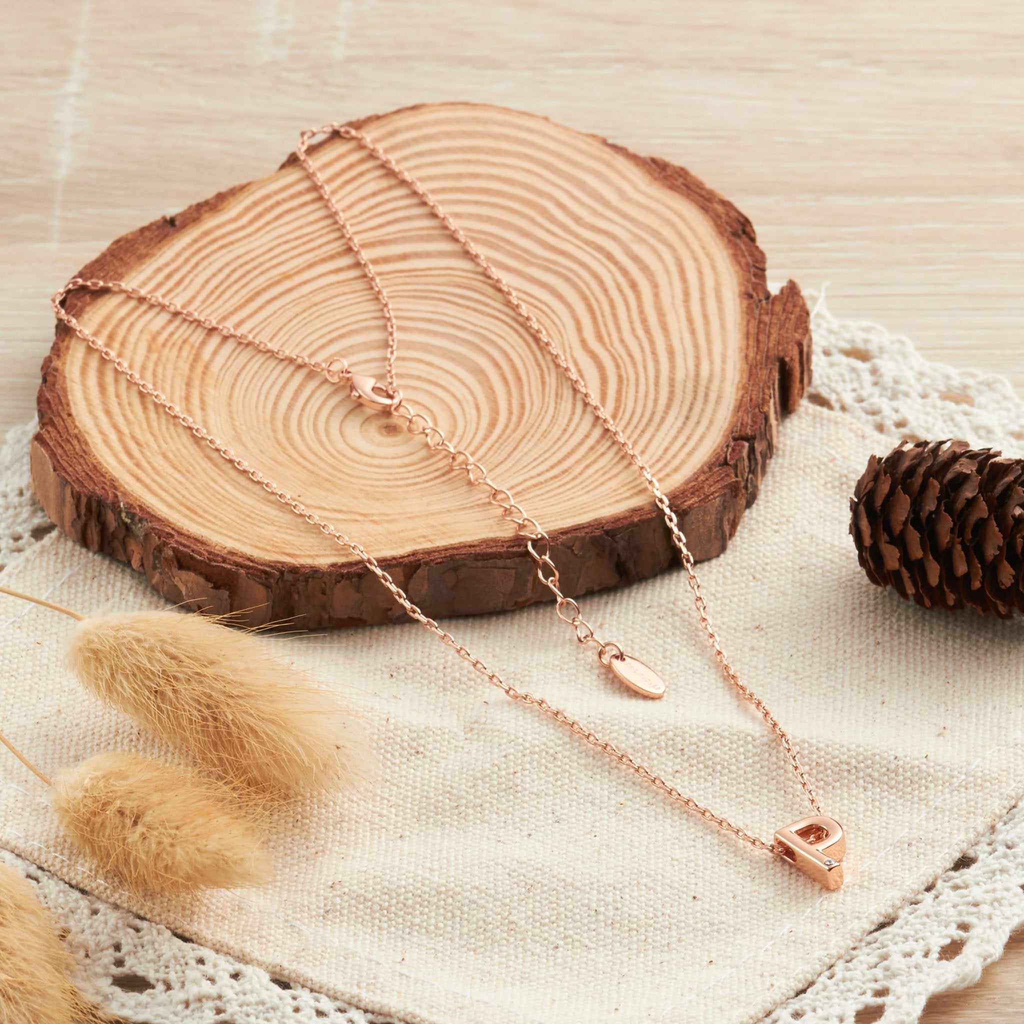 Rose Gold Plated Initial Necklace Letter P Created with Zircondia® Crystals