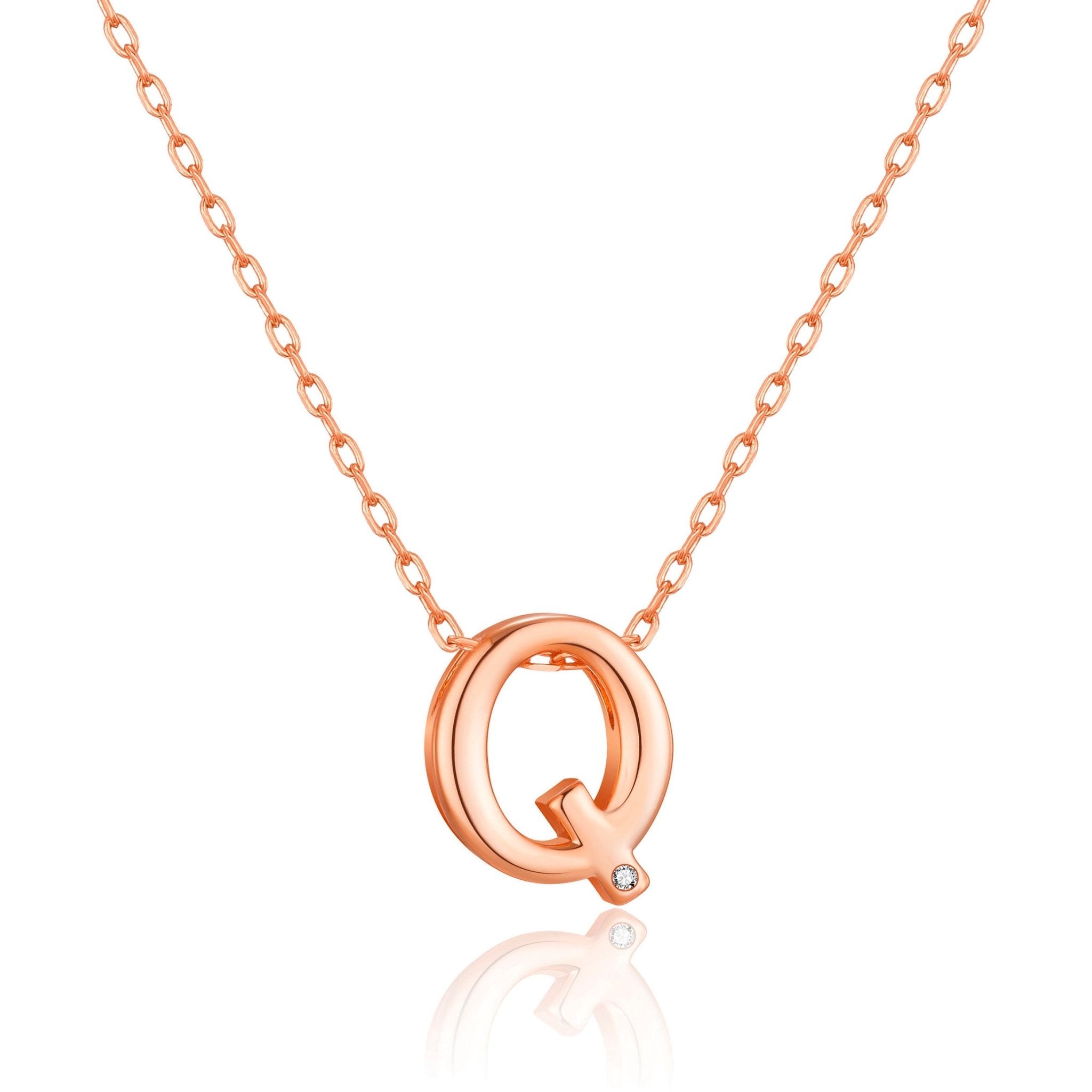 Rose Gold Plated Initial Necklace Letter Q Created with Zircondia® Crystals