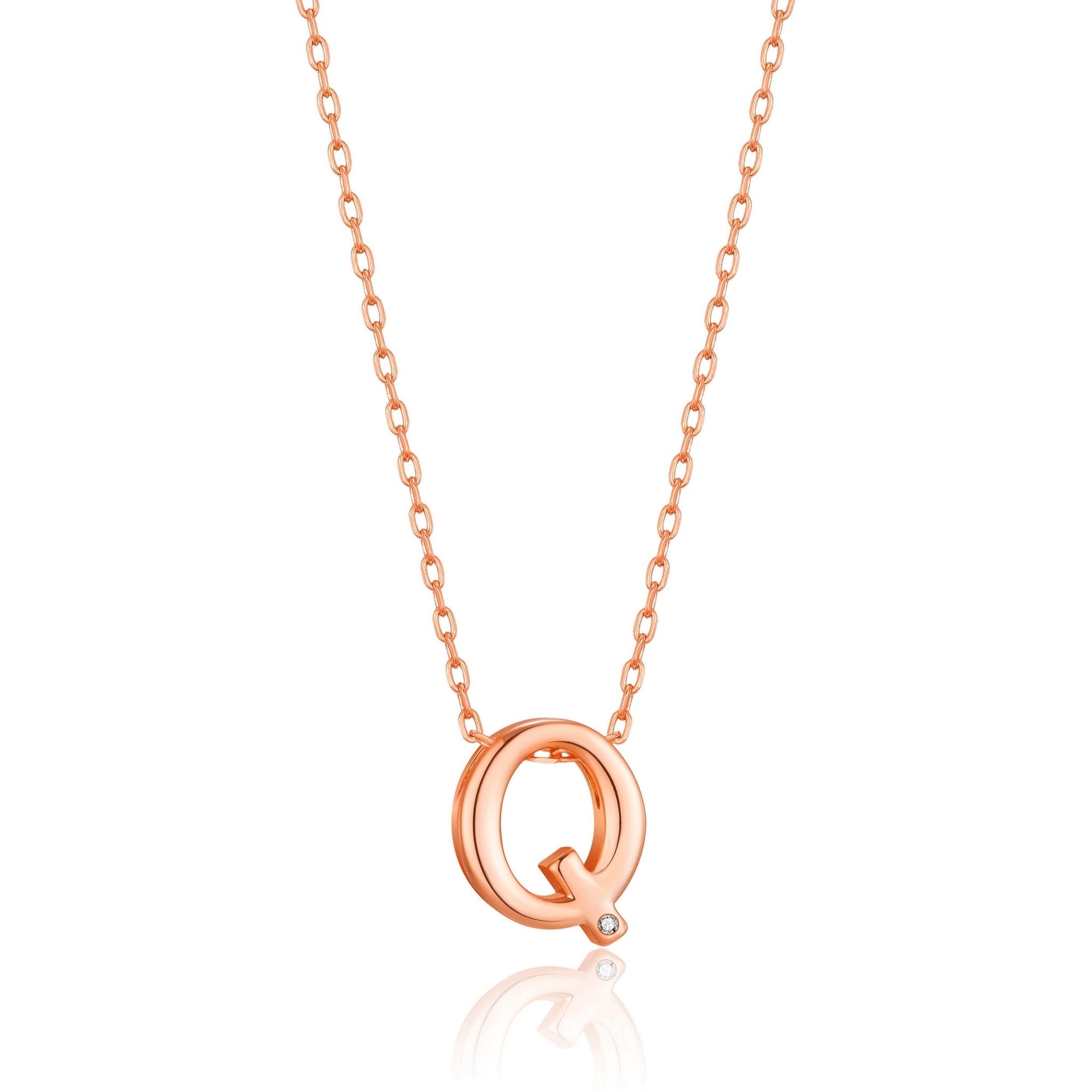 Rose Gold Plated Initial Necklace Letter Q Created with Zircondia® Crystals