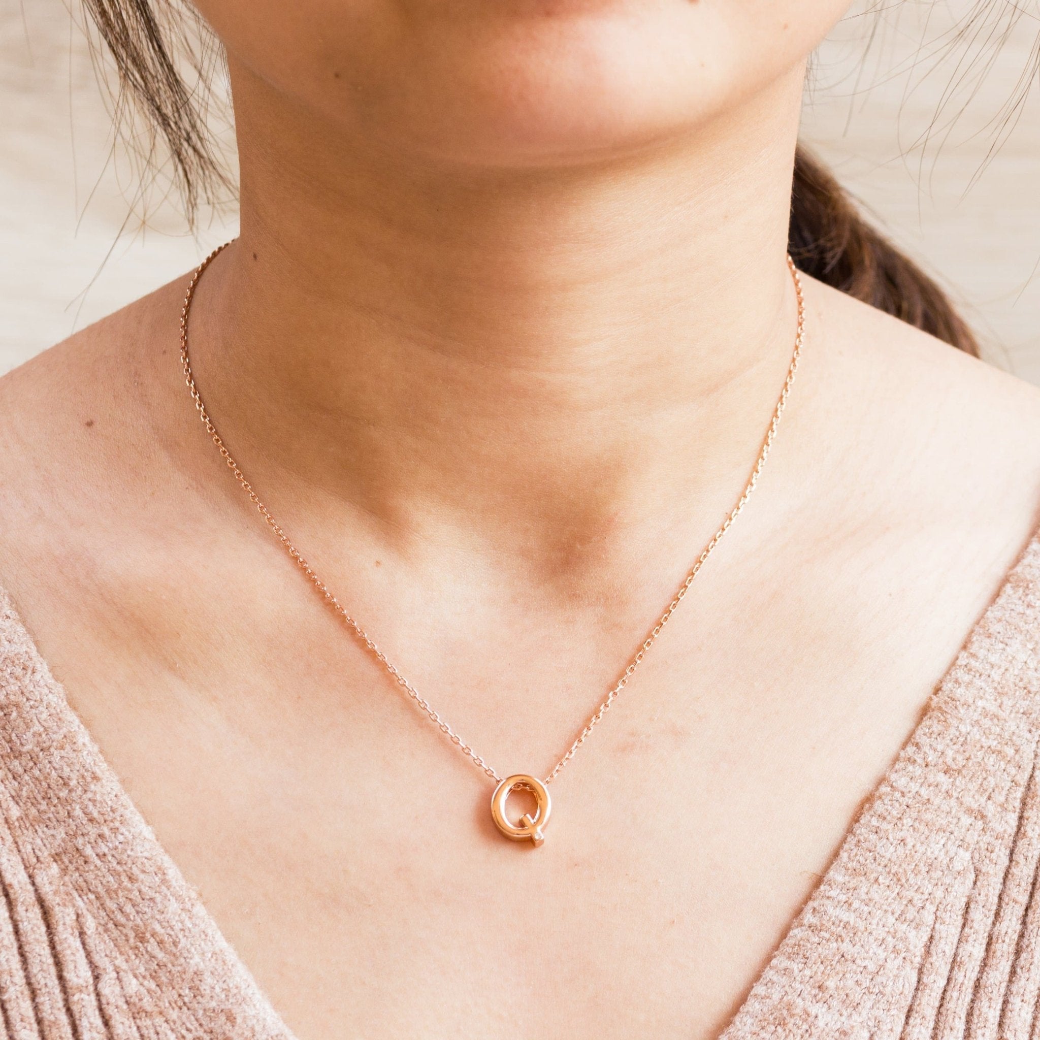 Rose Gold Plated Initial Necklace Letter Q Created with Zircondia® Crystals