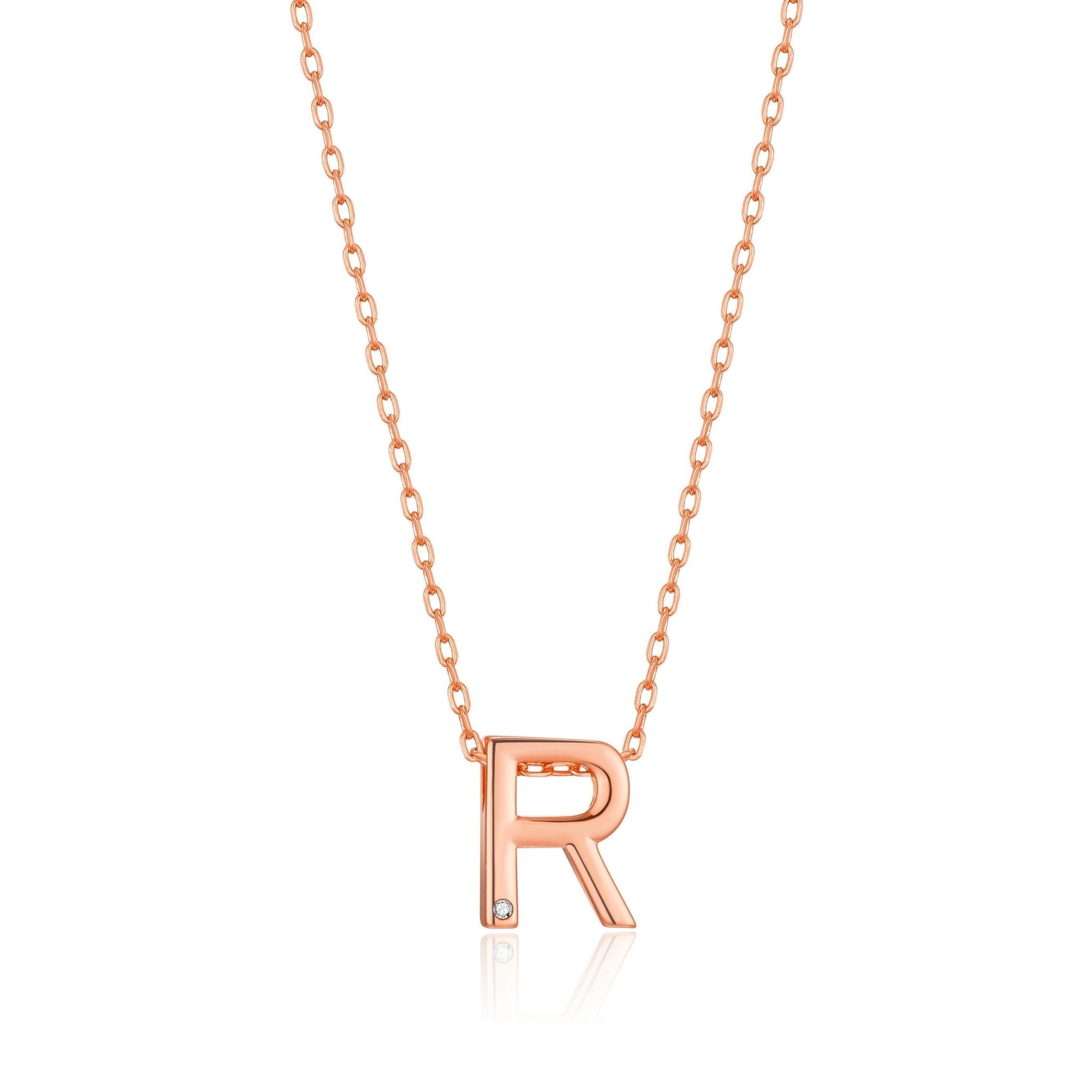 Rose Gold Plated Initial Necklace Letter R Created with Zircondia® Crystals