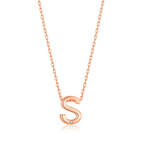 Rose Gold Plated Initial Necklace Letter S Created with Zircondia® Crystals