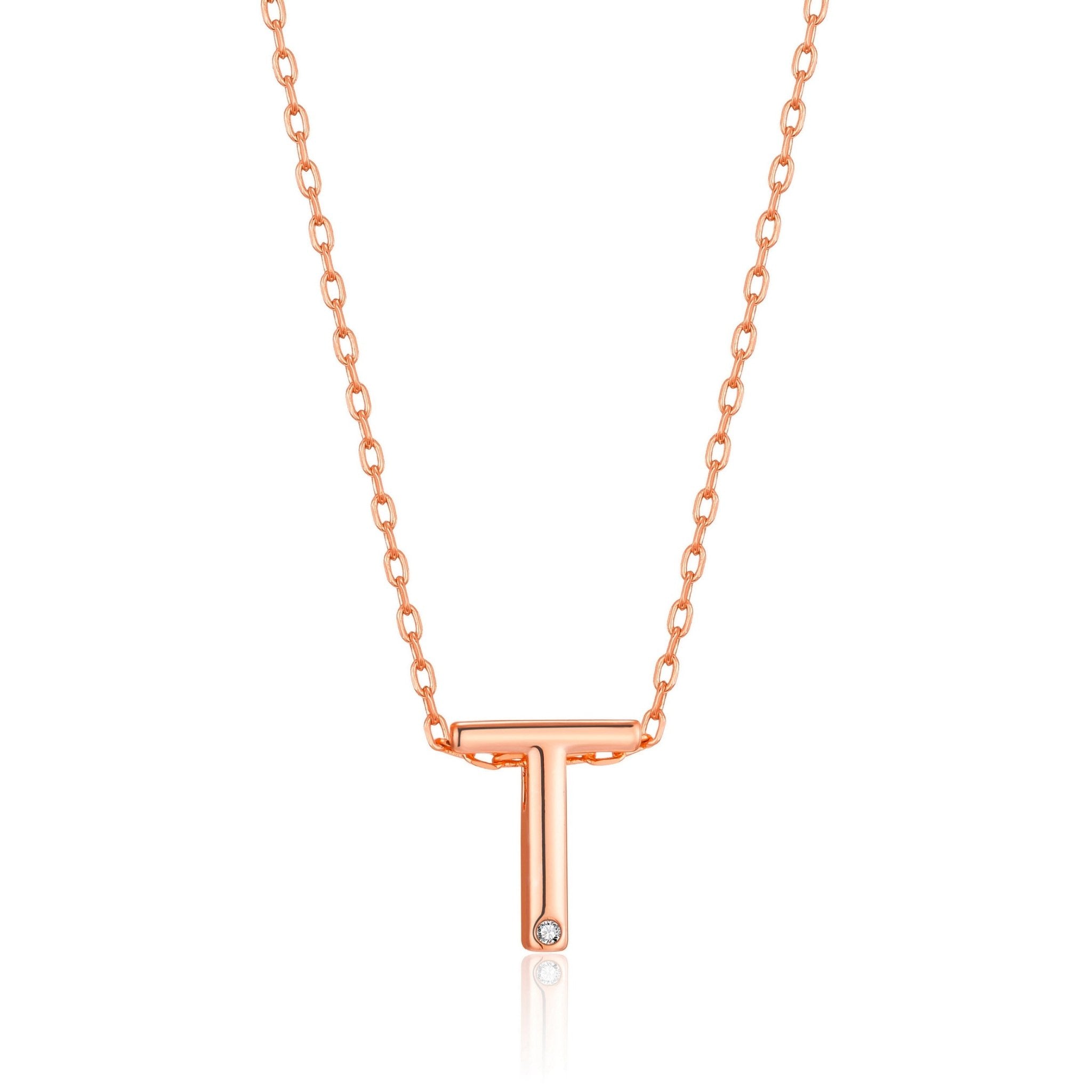 Rose Gold Plated Initial Necklace Letter T Created with Zircondia® Crystals
