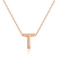 Rose Gold Plated Initial Necklace Letter T Created with Zircondia® Crystals