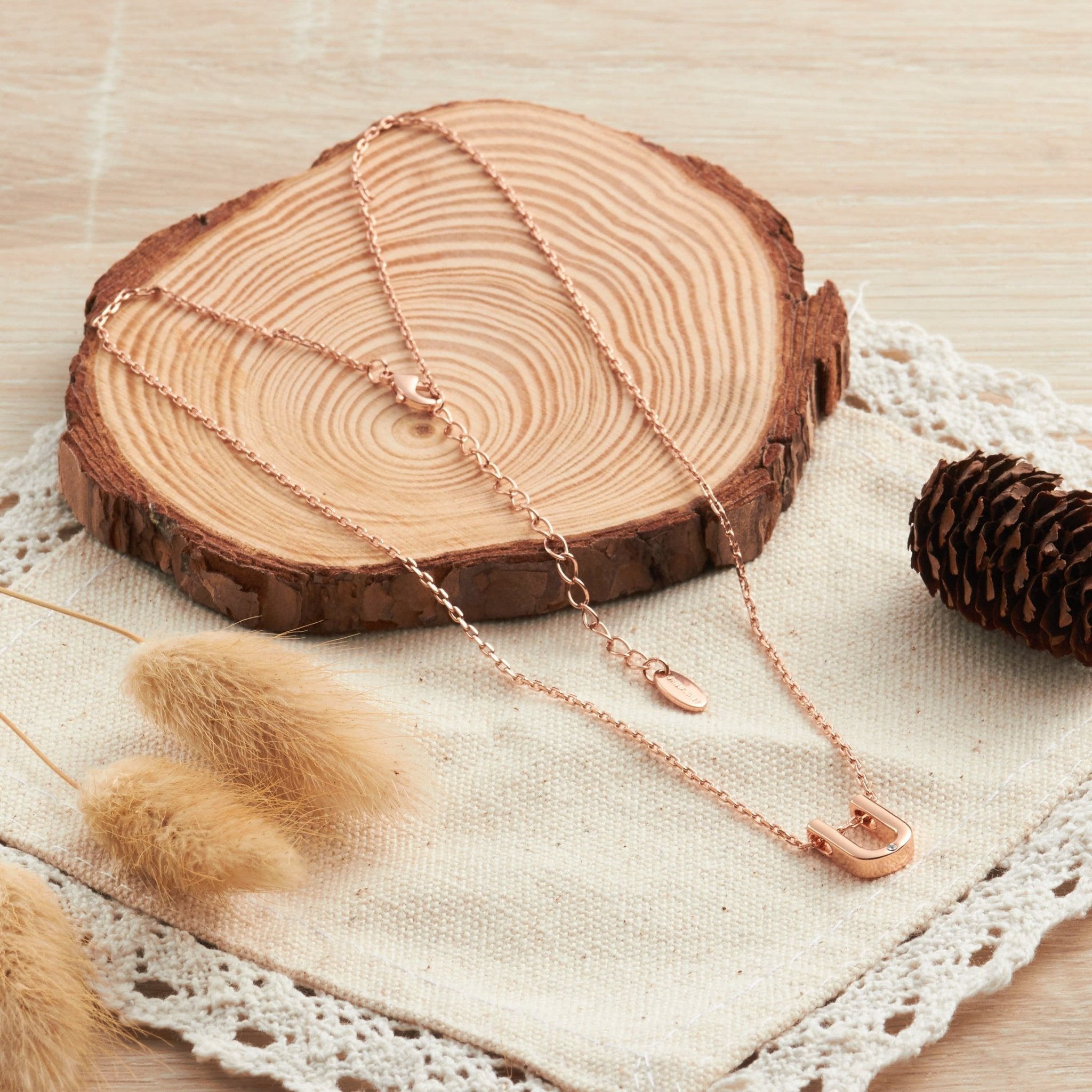 Rose Gold Plated Initial Necklace Letter U Created with Zircondia® Crystals