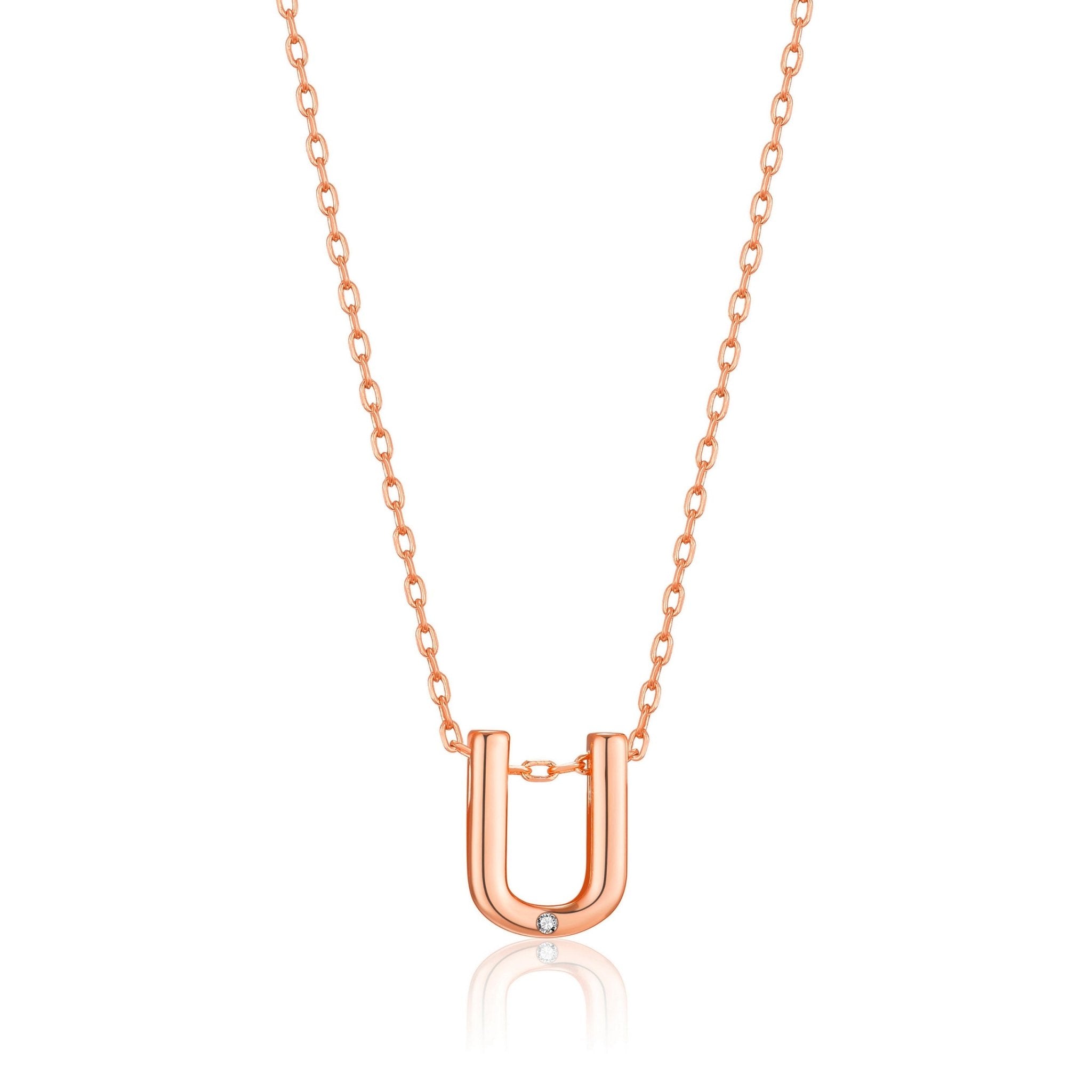 Rose Gold Plated Initial Necklace Letter U Created with Zircondia® Crystals