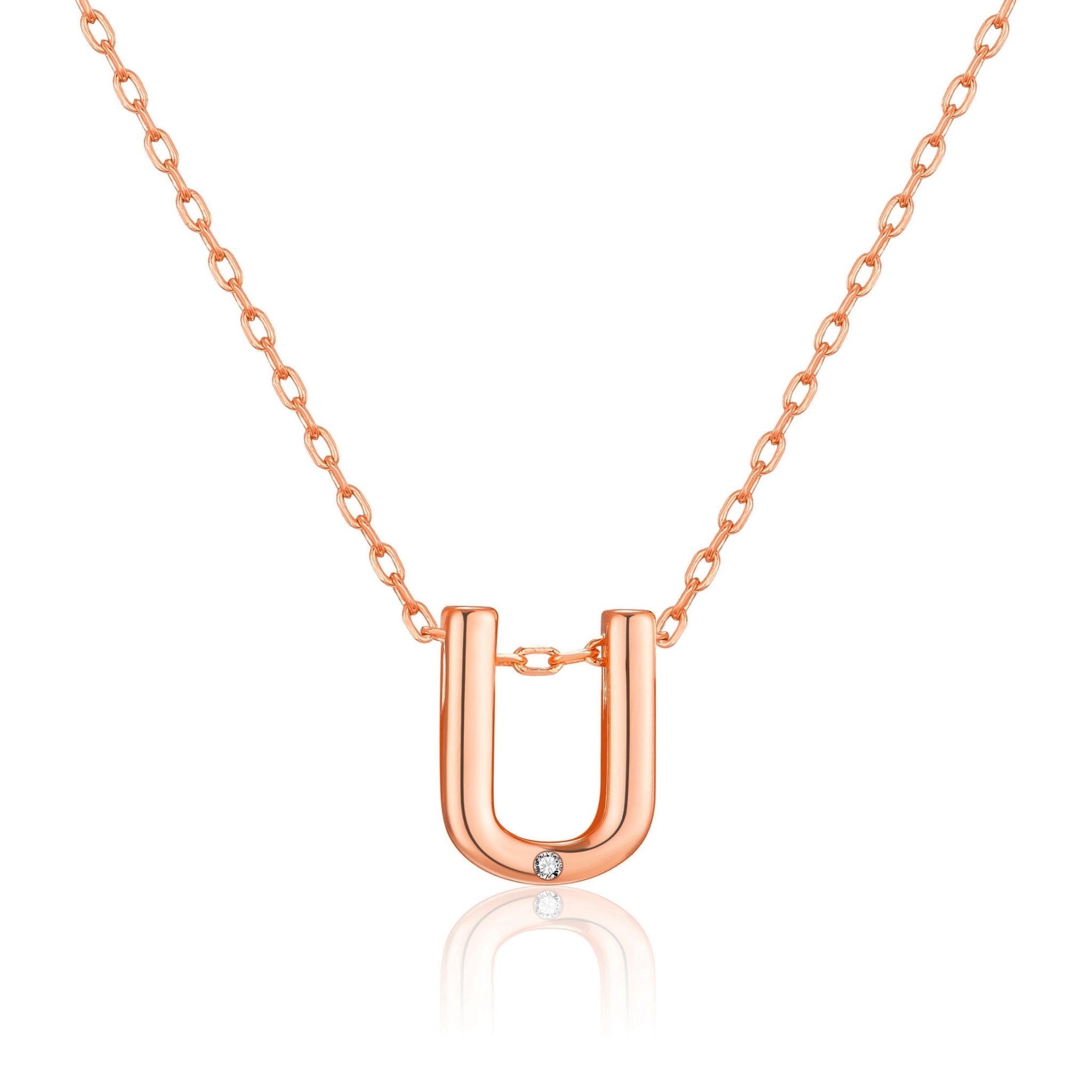 Rose Gold Plated Initial Necklace Letter U Created with Zircondia® Crystals