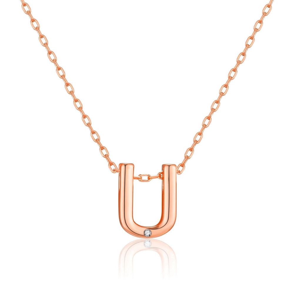 Rose Gold Plated Initial Necklace Letter U Created with Zircondia® Crystals