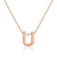Rose Gold Plated Initial Necklace Letter U Created with Zircondia® Crystals