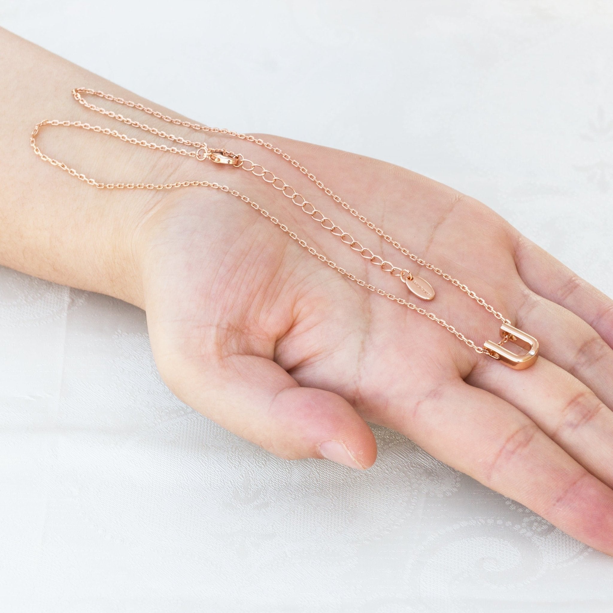 Rose Gold Plated Initial Necklace Letter U Created with Zircondia® Crystals