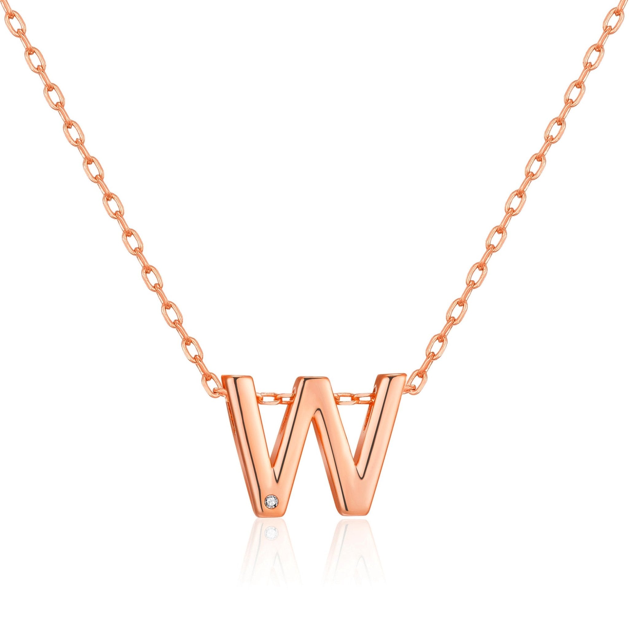 Rose Gold Plated Initial Necklace Letter W Created with Zircondia® Crystals