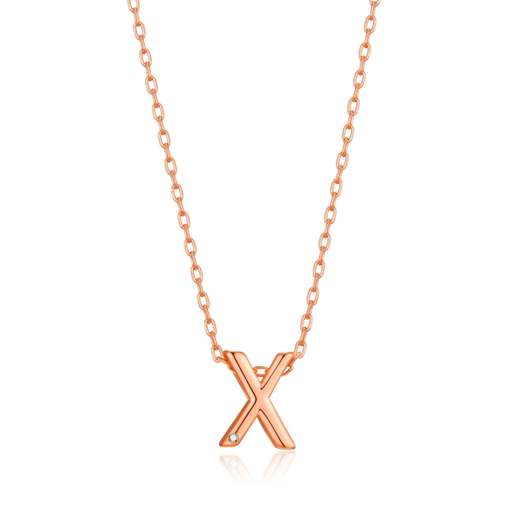 Rose Gold Plated Initial Necklace Letter X Created with Zircondia® Crystals