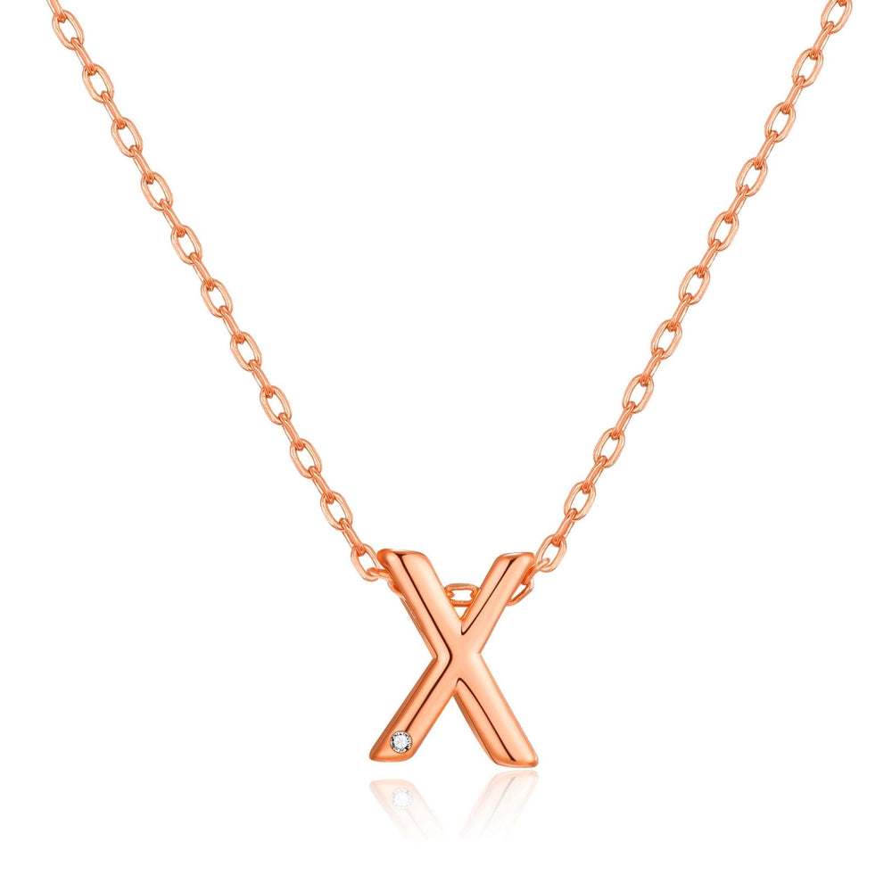 Rose Gold Plated Initial Necklace Letter X Created with Zircondia® Crystals