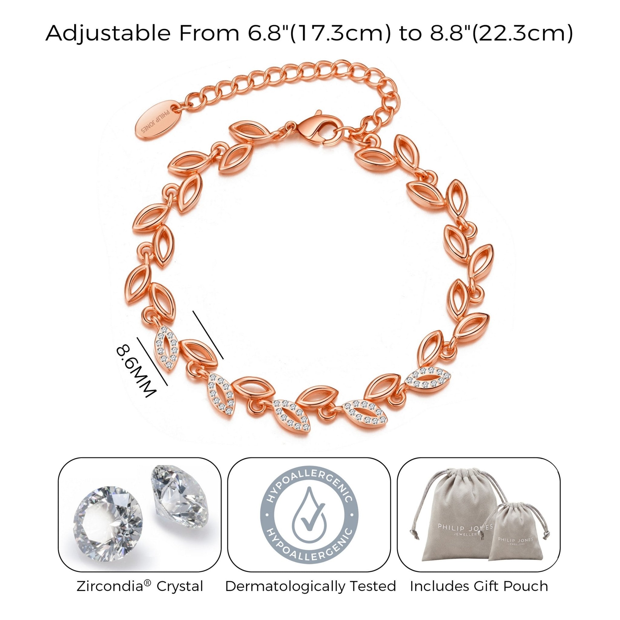 Rose Gold Plated Leaf Bracelet Created With Crystals From Zircondia®
