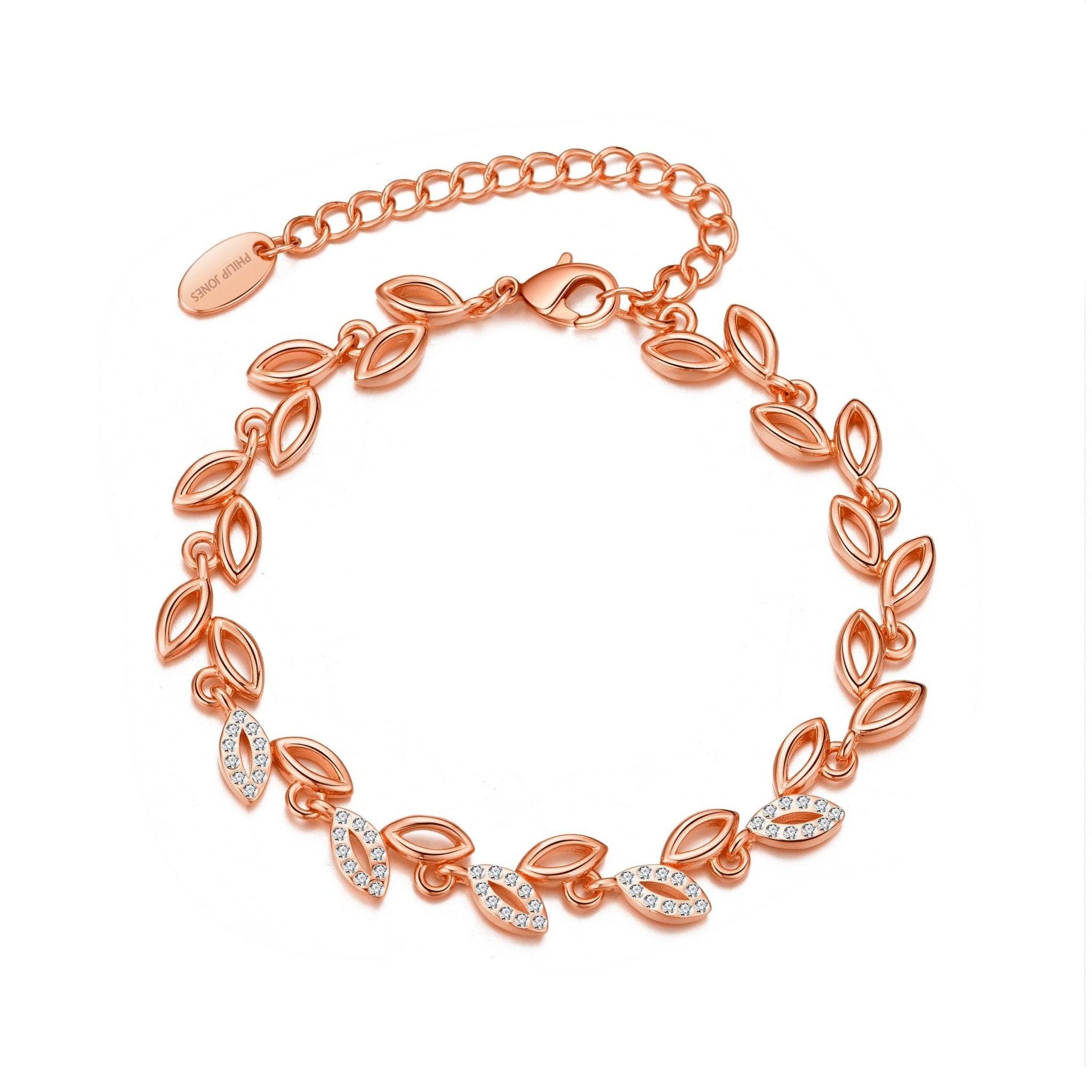 Rose Gold Plated Leaf Bracelet Created With Crystals From Zircondia®