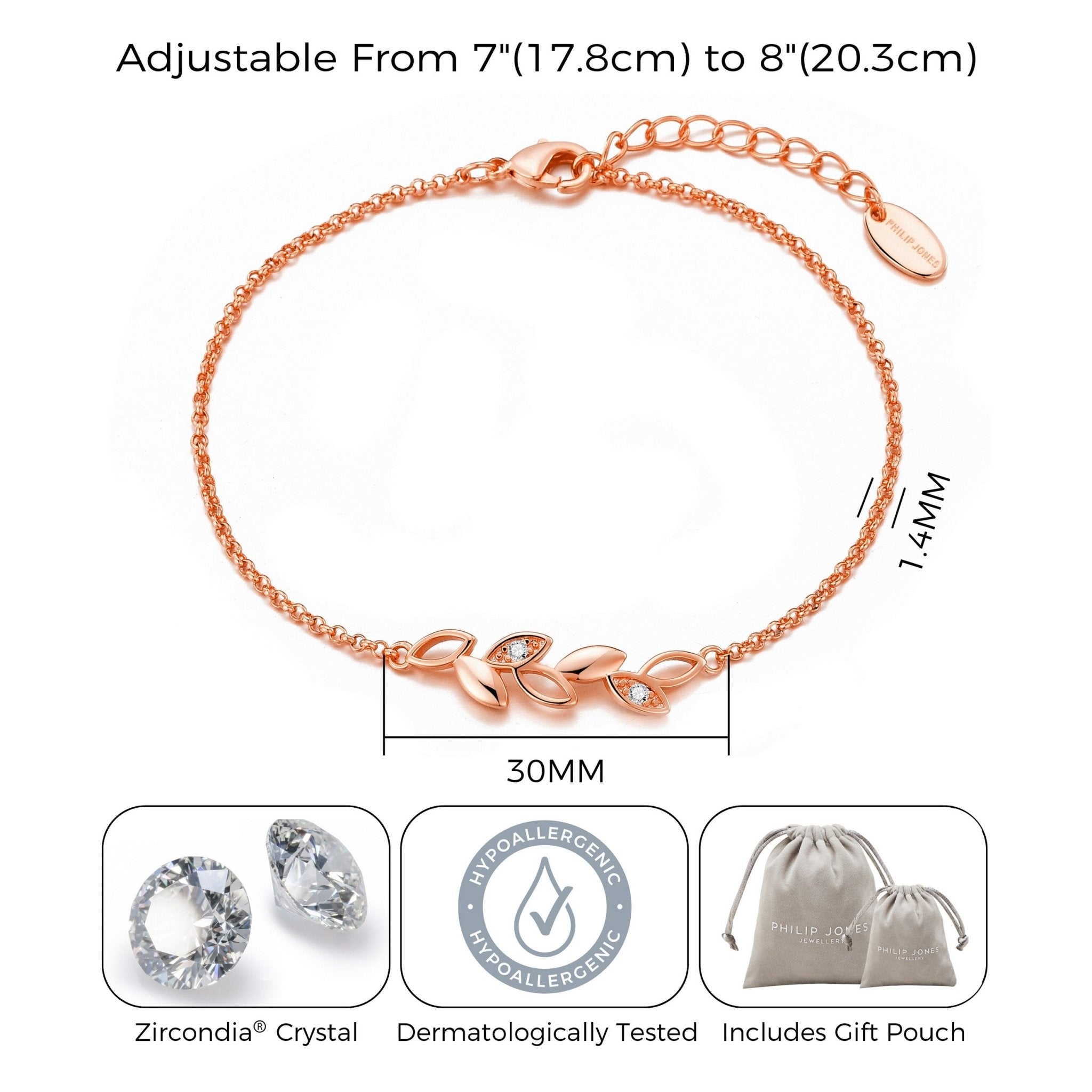 Rose Gold Plated Leaf Chain Bracelet Created with Zircondia® Crystals